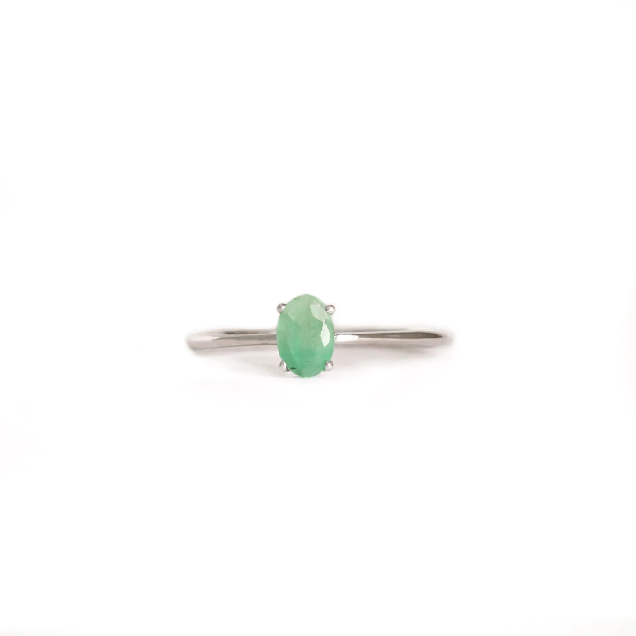 Petite Silver Oval Cut Emerald Ring