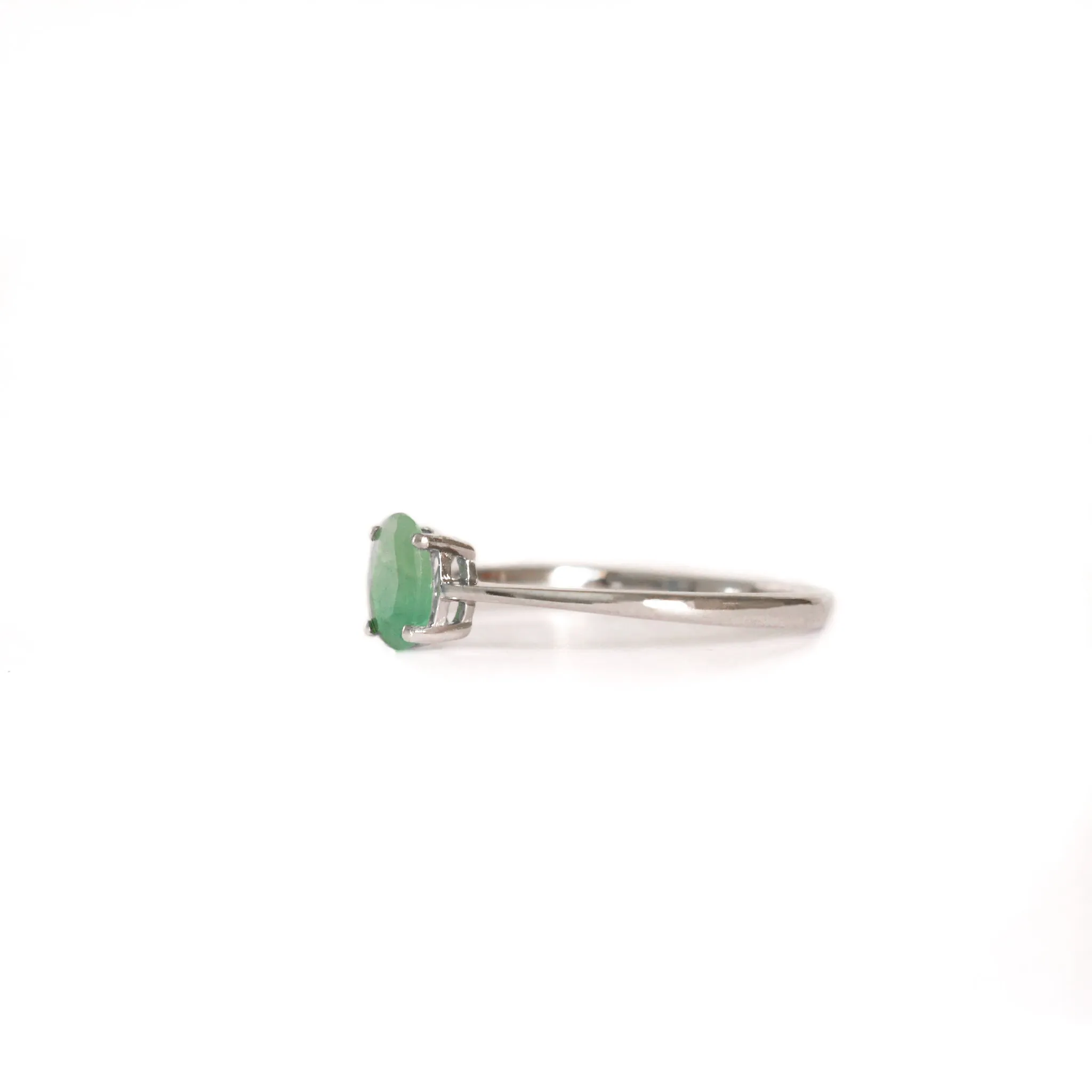 Petite Silver Oval Cut Emerald Ring