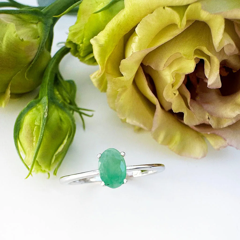 Petite Silver Oval Cut Emerald Ring