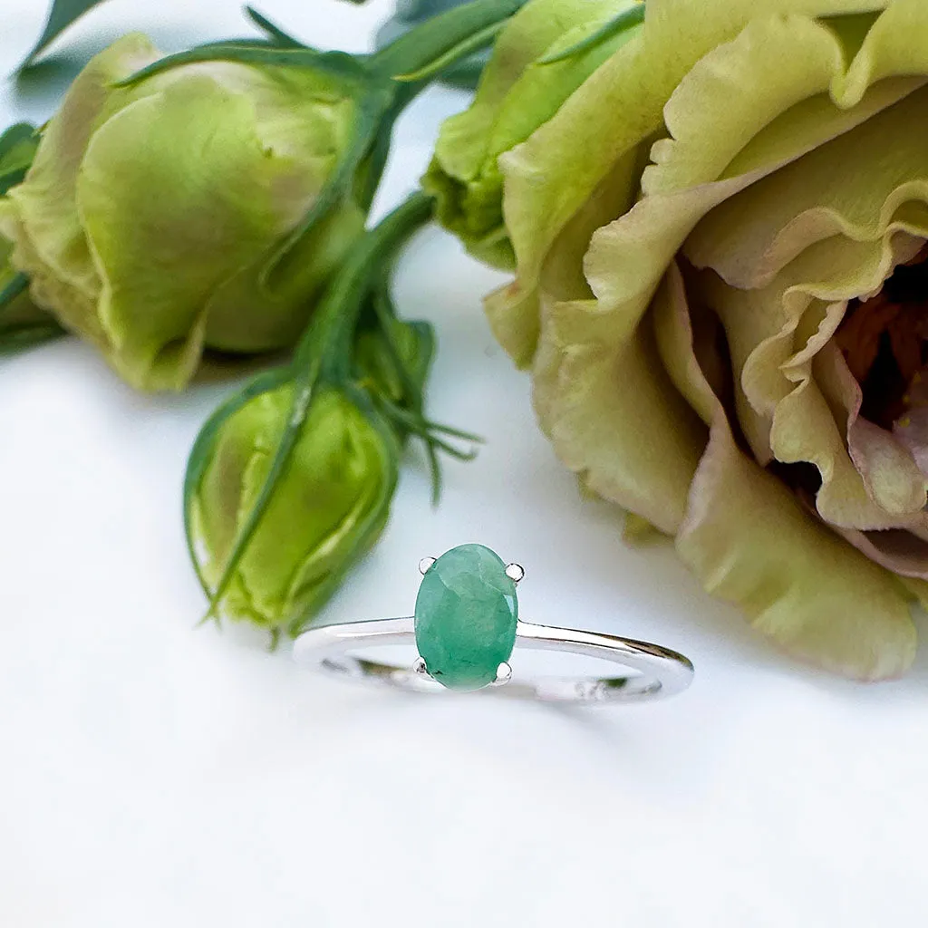 Petite Silver Oval Cut Emerald Ring