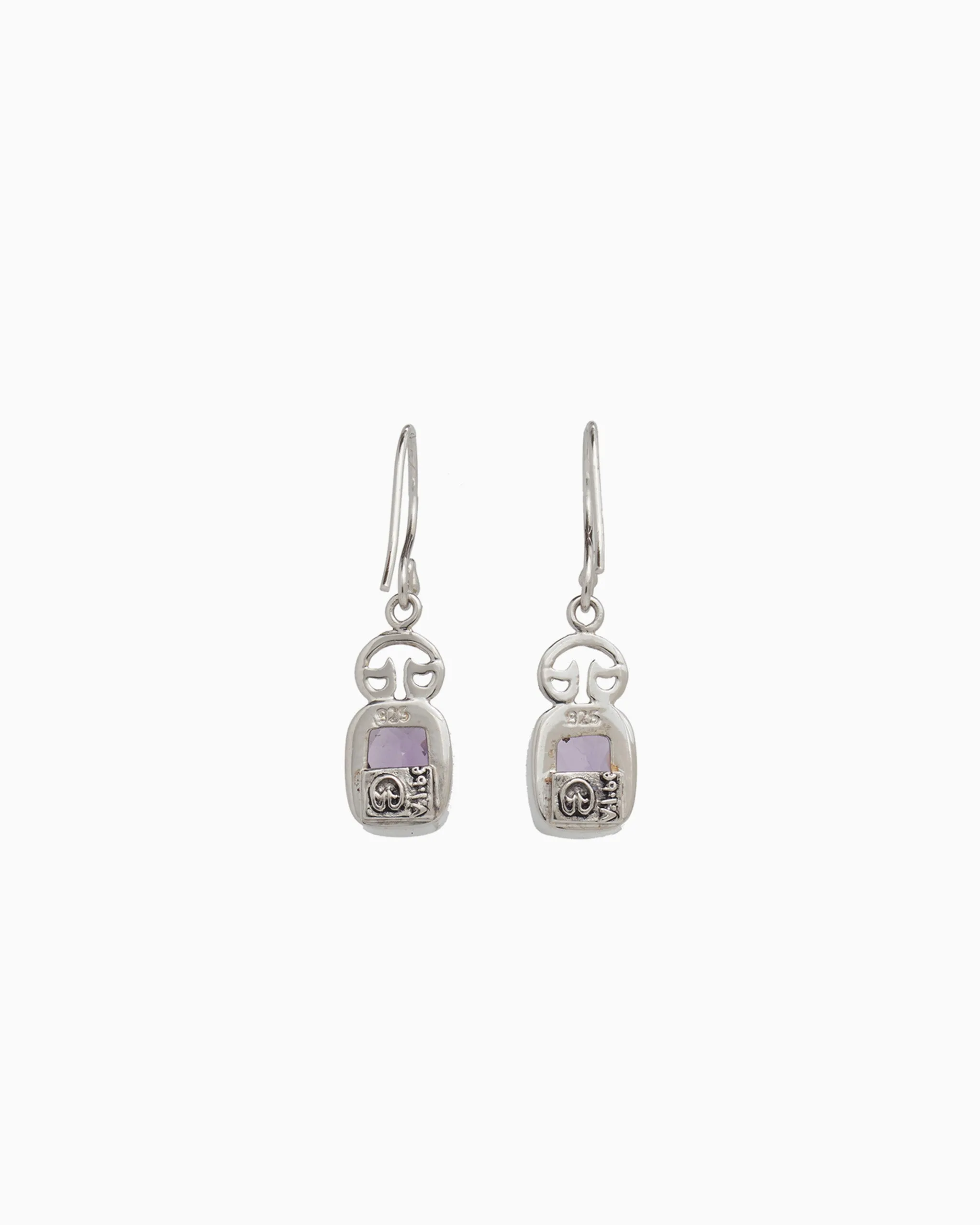 Petroglyph & Elongated Stone Drop Earrings - Amethyst