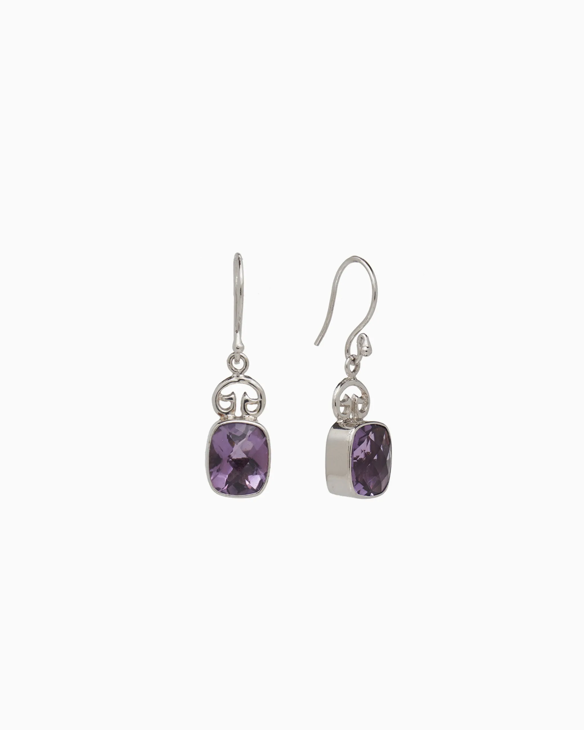 Petroglyph & Elongated Stone Drop Earrings - Amethyst