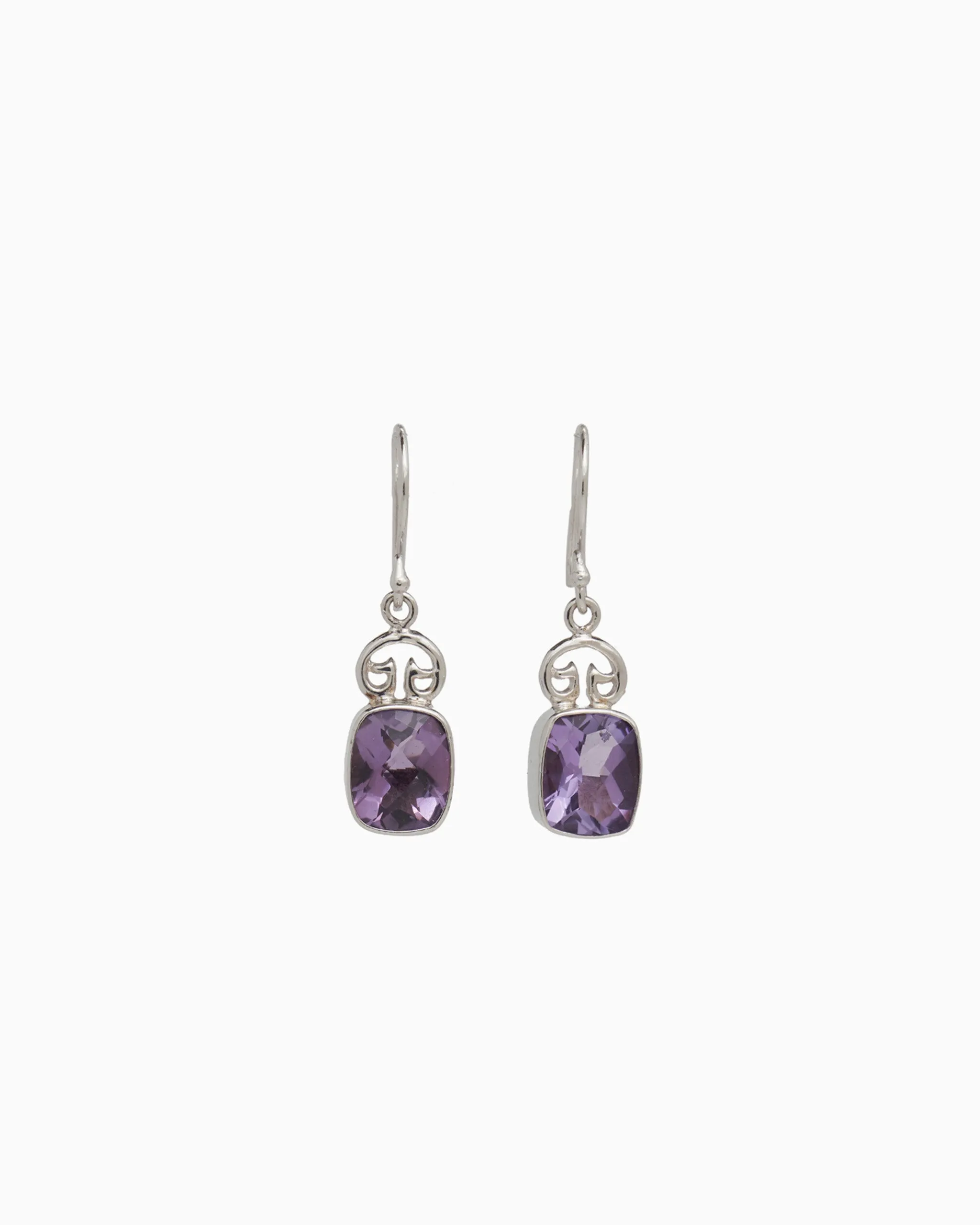 Petroglyph & Elongated Stone Drop Earrings - Amethyst