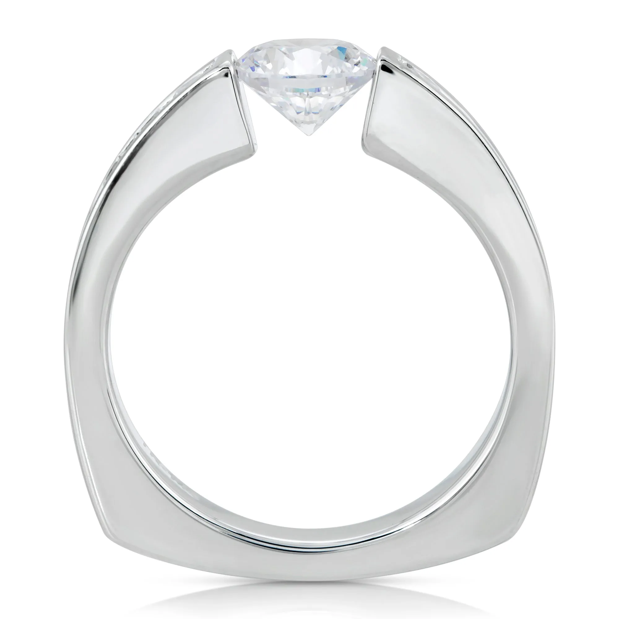 Philomena Modern Euro Shank Tension Set Engagement Ring in 14K, 18K or Platinum