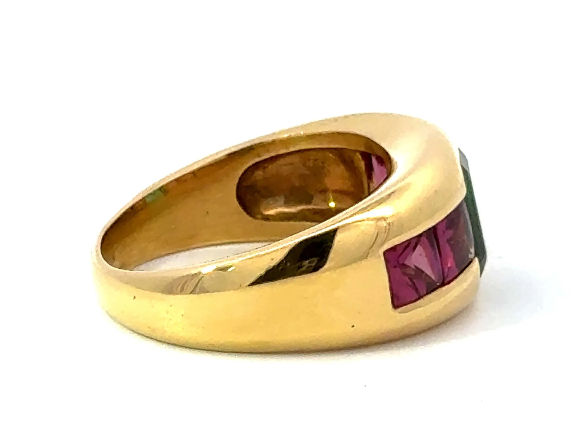 Pink and Green Tourmaline Ring 18k Yellow Gold