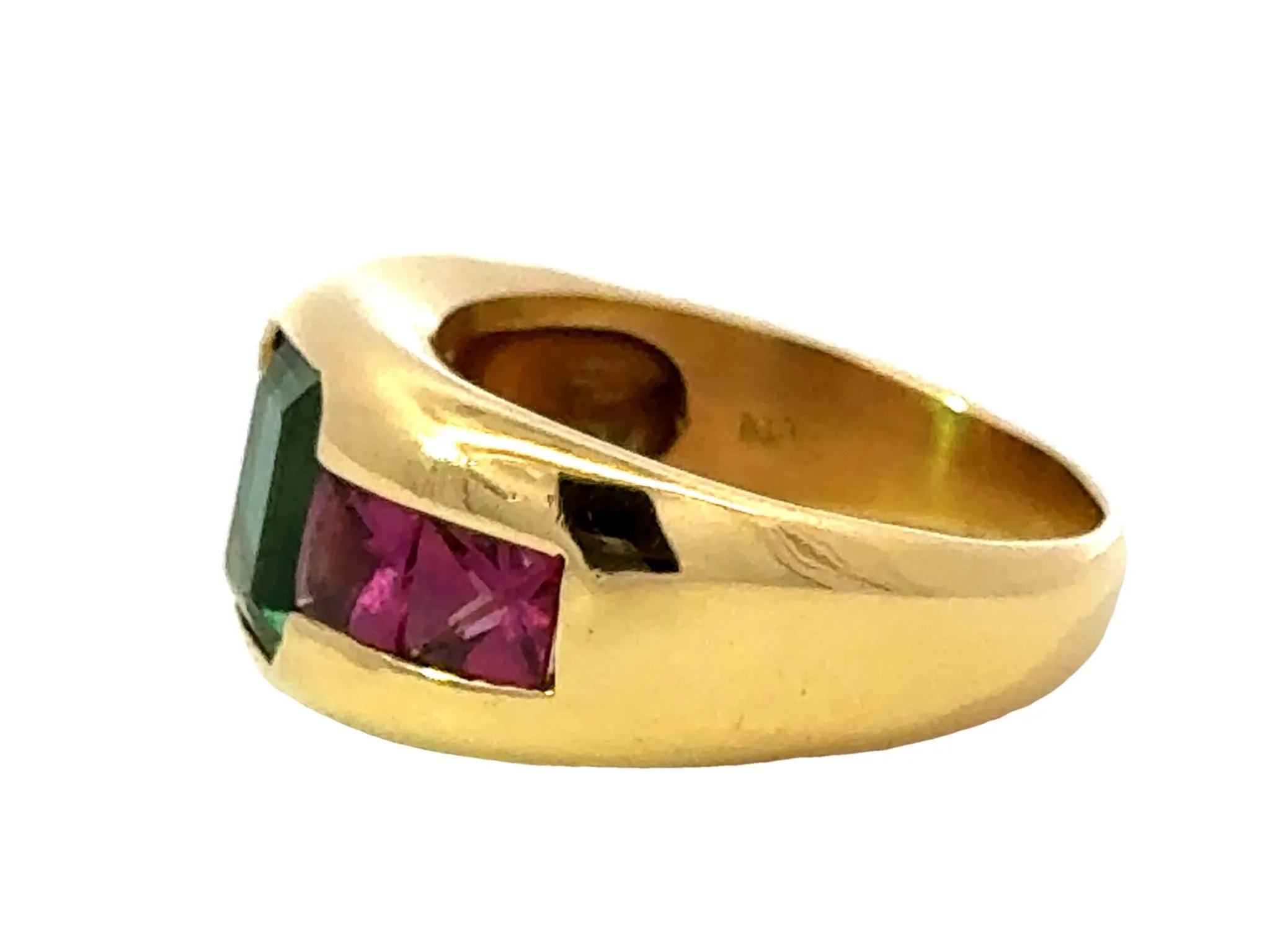 Pink and Green Tourmaline Ring 18k Yellow Gold