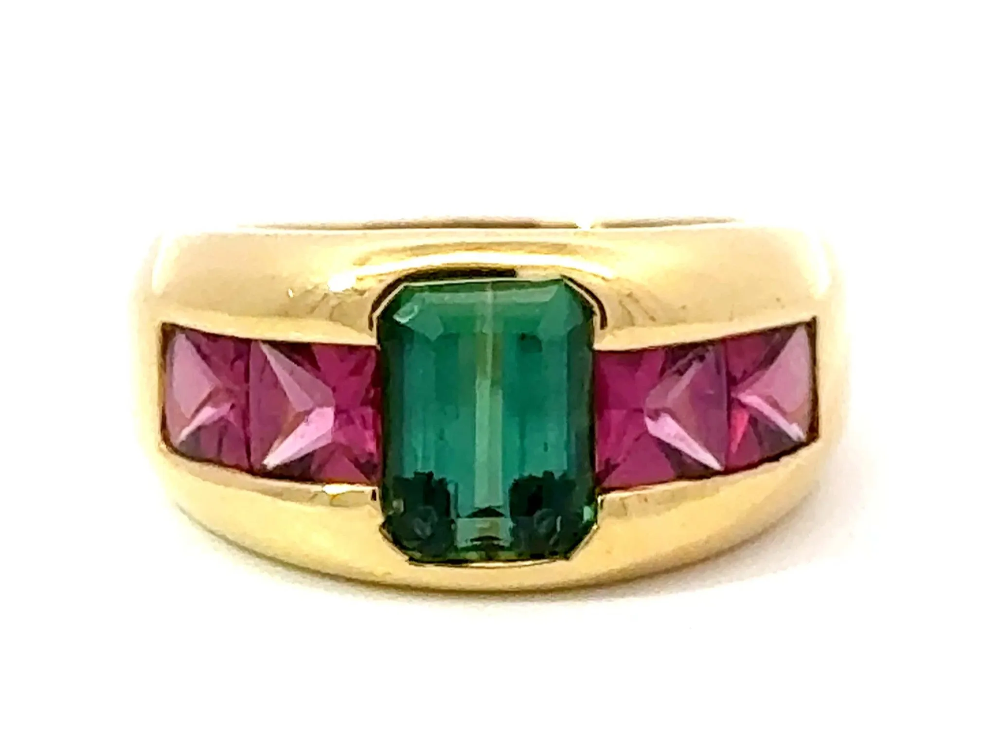 Pink and Green Tourmaline Ring 18k Yellow Gold