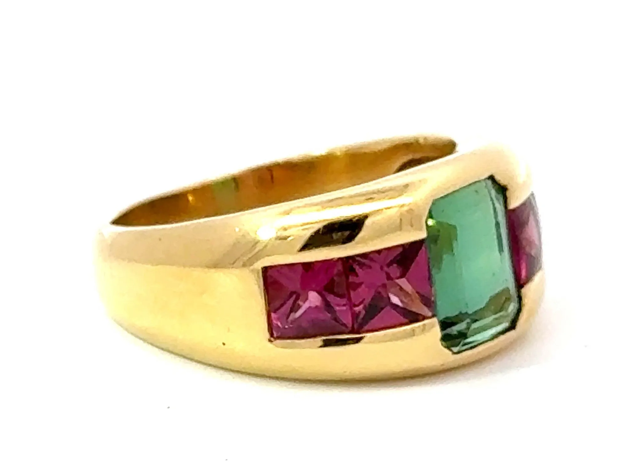 Pink and Green Tourmaline Ring 18k Yellow Gold