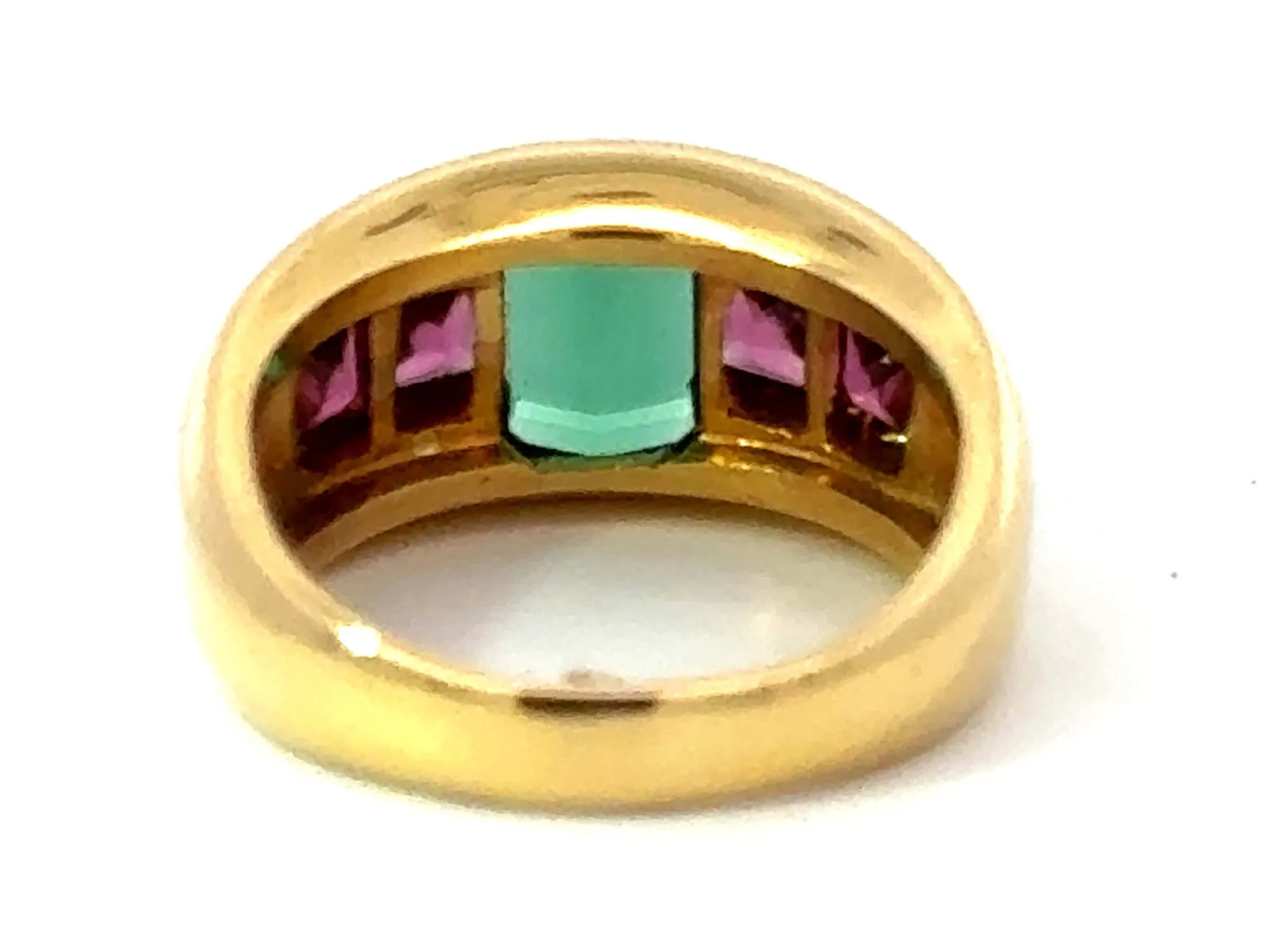 Pink and Green Tourmaline Ring 18k Yellow Gold