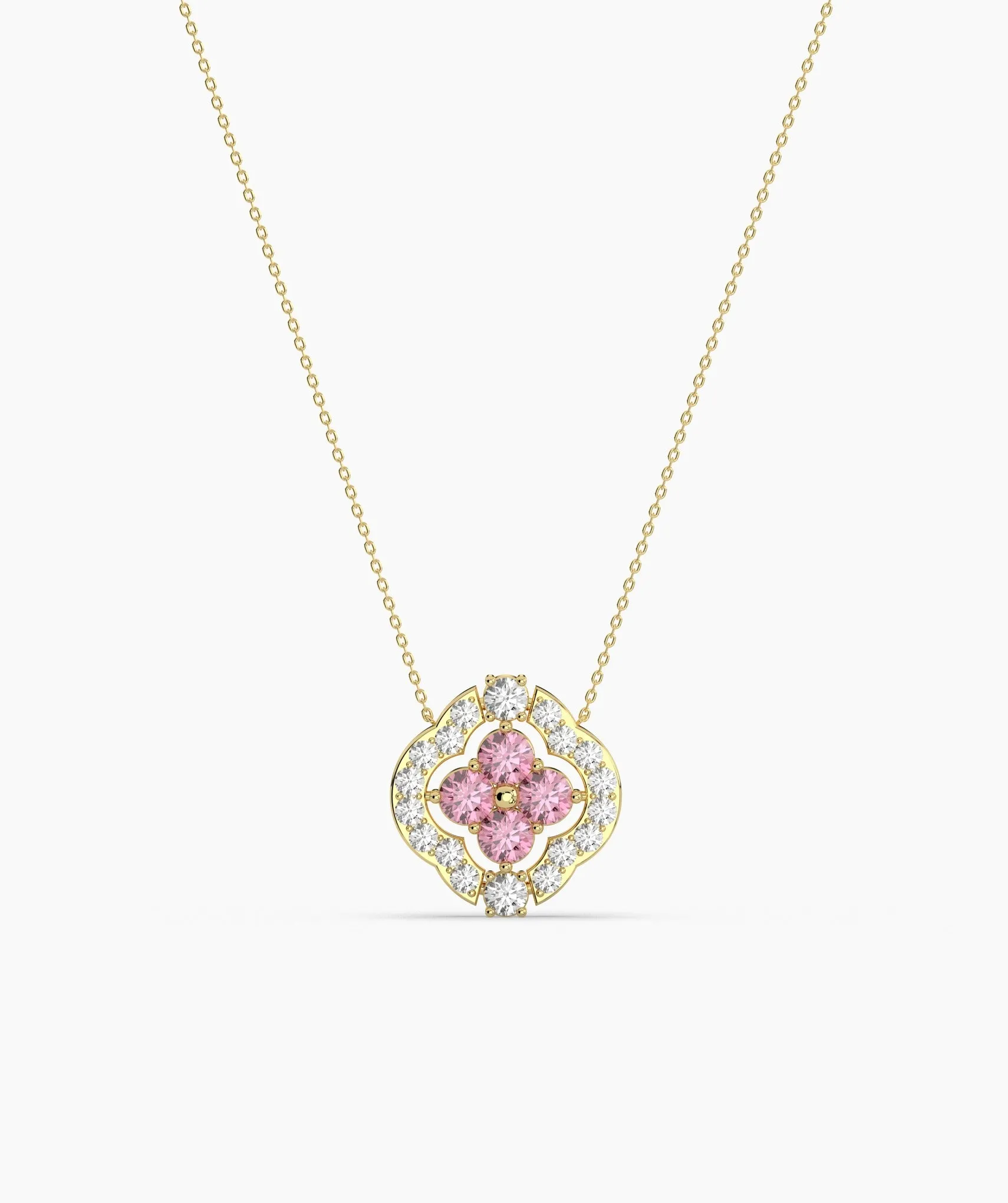 Pink Clover Bloom Gold Necklace