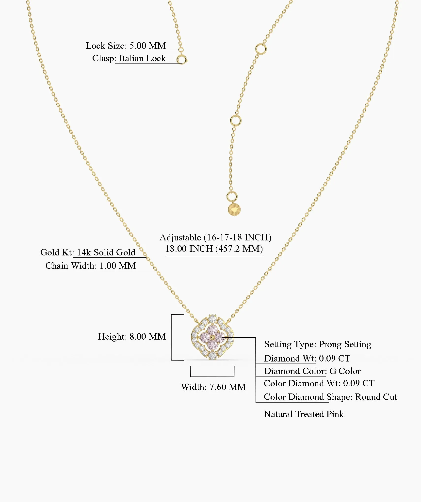Pink Clover Bloom Gold Necklace