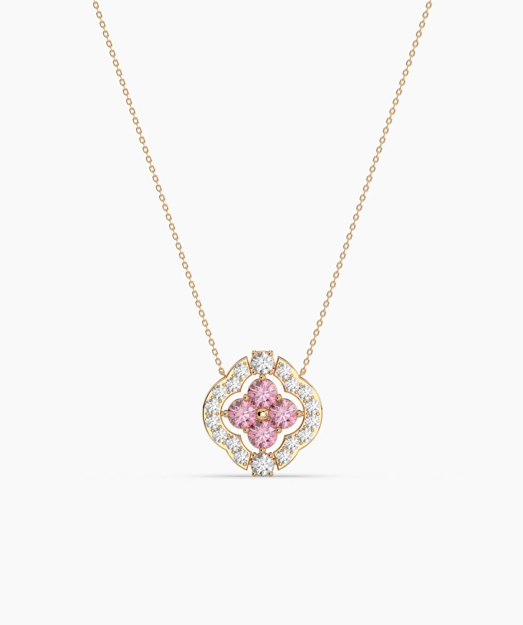 Pink Clover Bloom Gold Necklace
