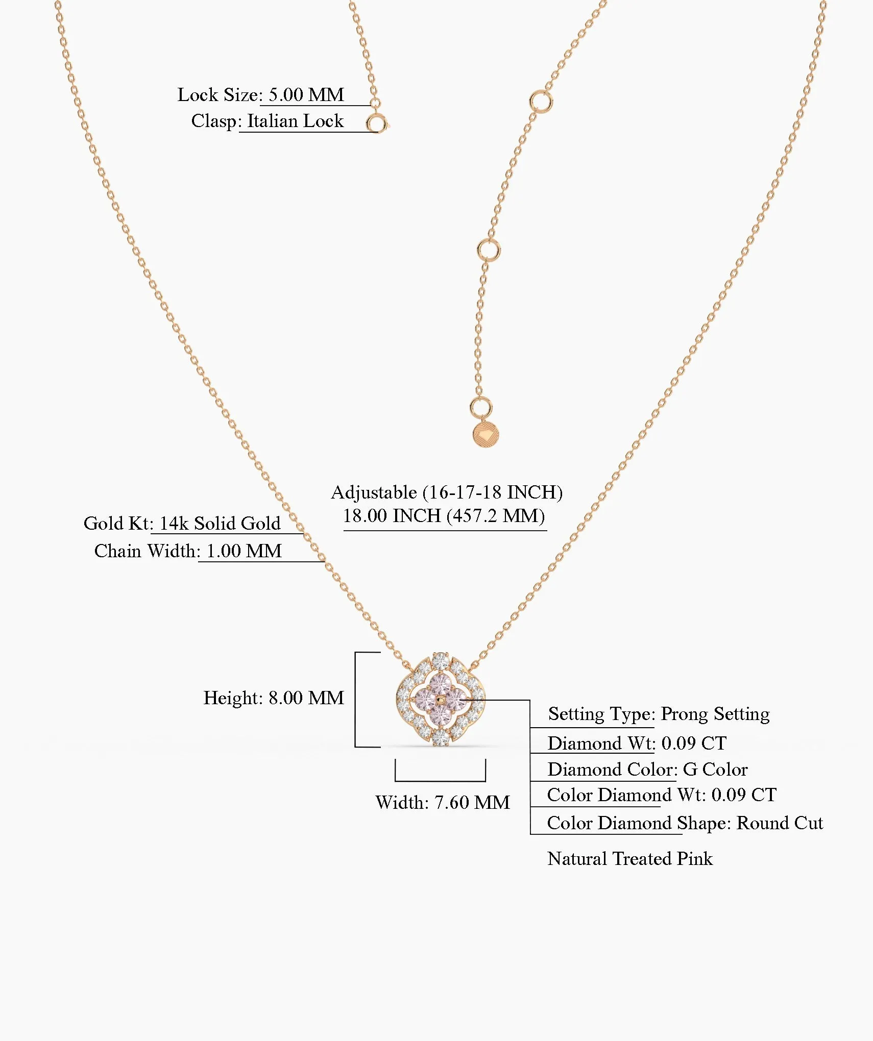 Pink Clover Bloom Gold Necklace