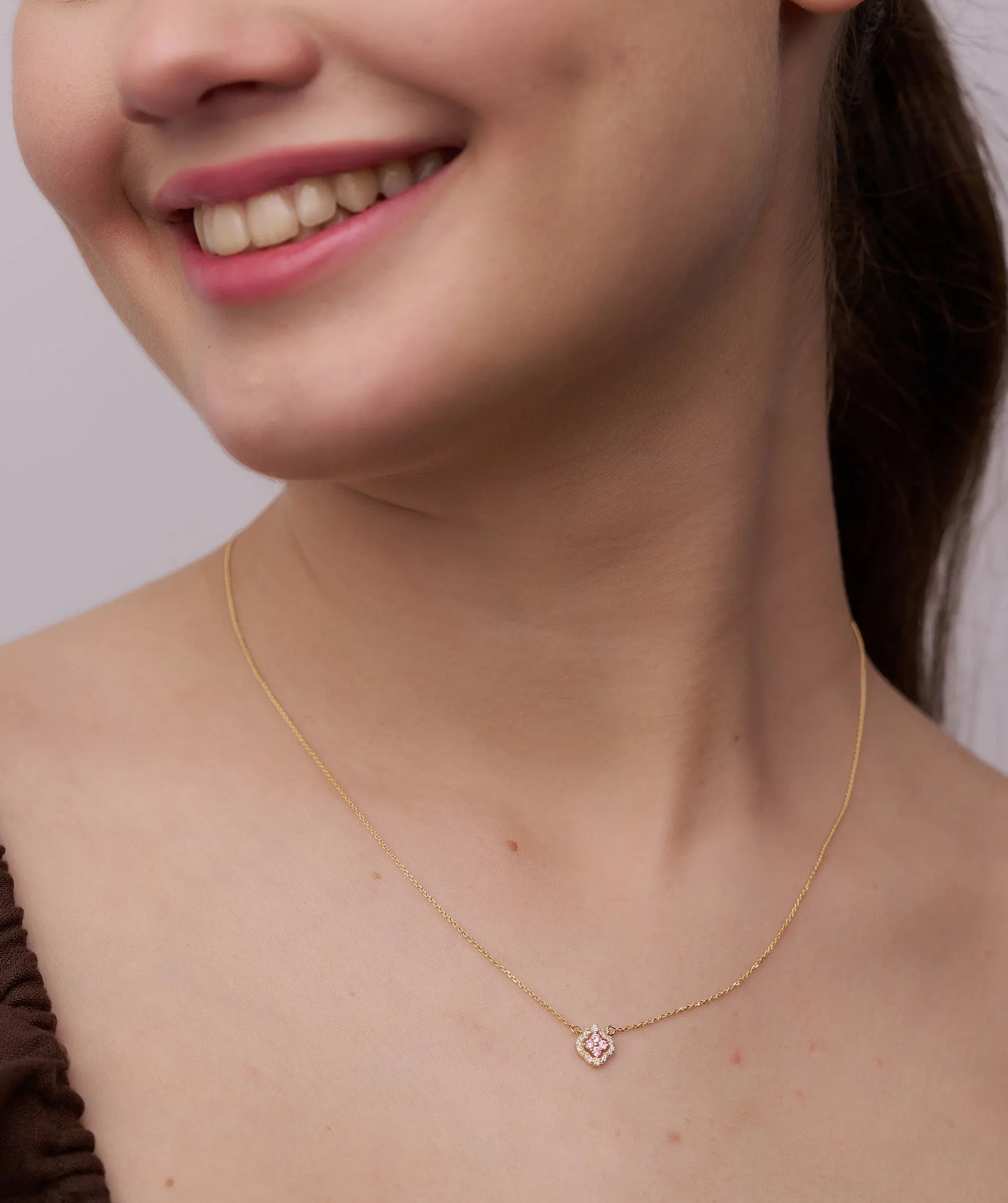 Pink Clover Bloom Gold Necklace