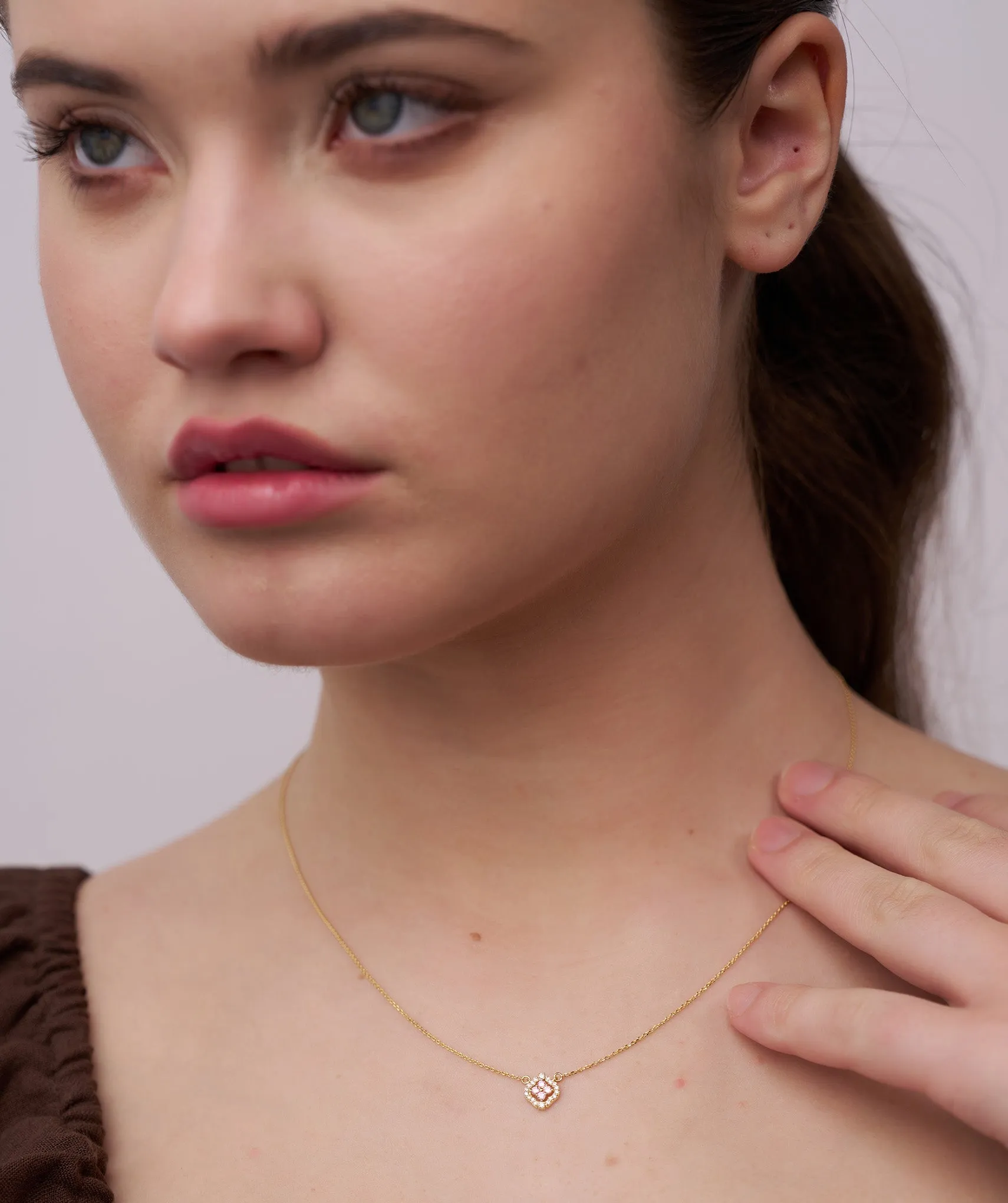 Pink Clover Bloom Gold Necklace