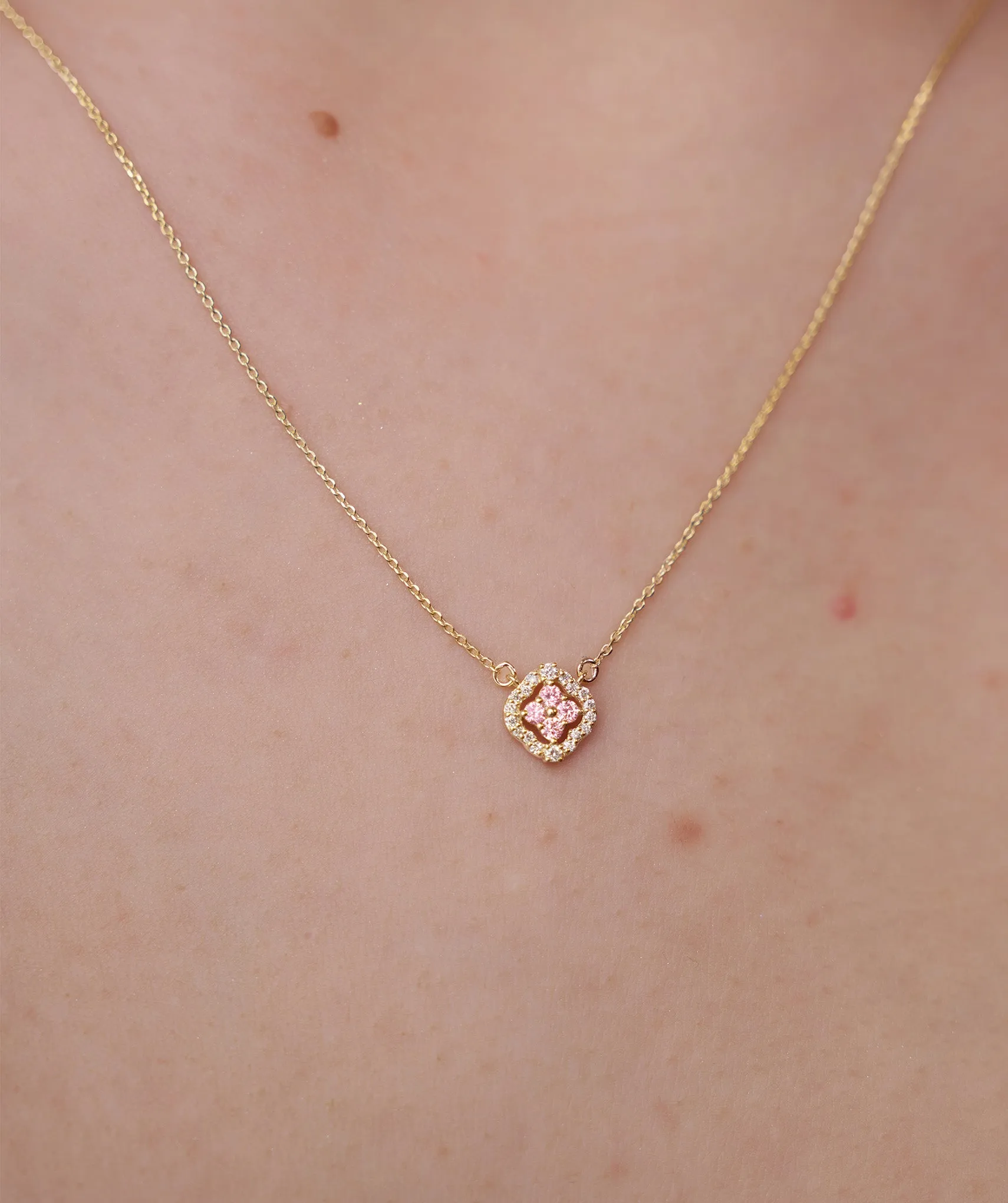 Pink Clover Bloom Gold Necklace
