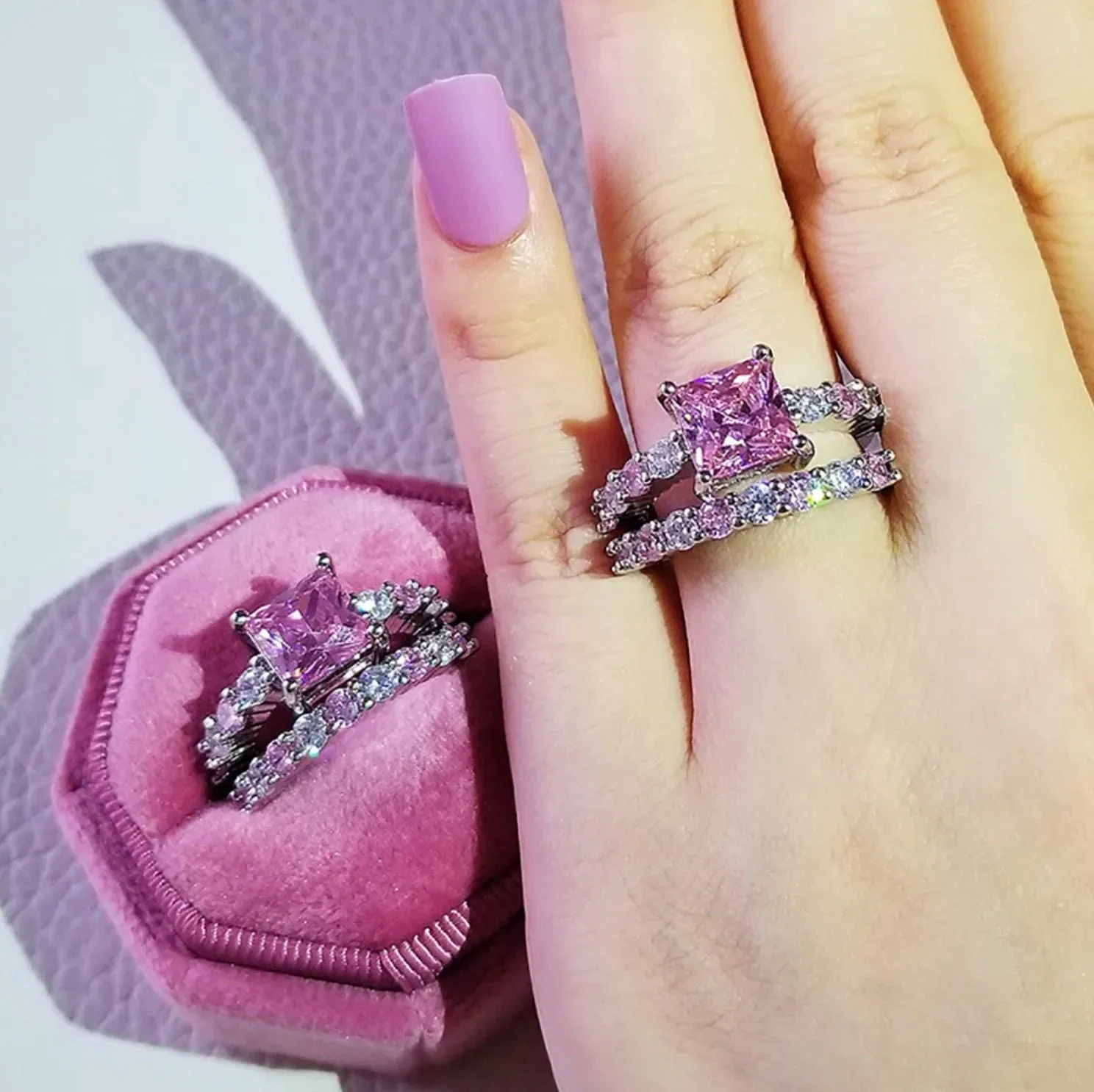 Pink Diamond Ring | Eternity Rings | Womens Wedding Ring | Pink Diamond Engagement Ring | Wedding Ring Set | Promise Ring | Eternity Ring