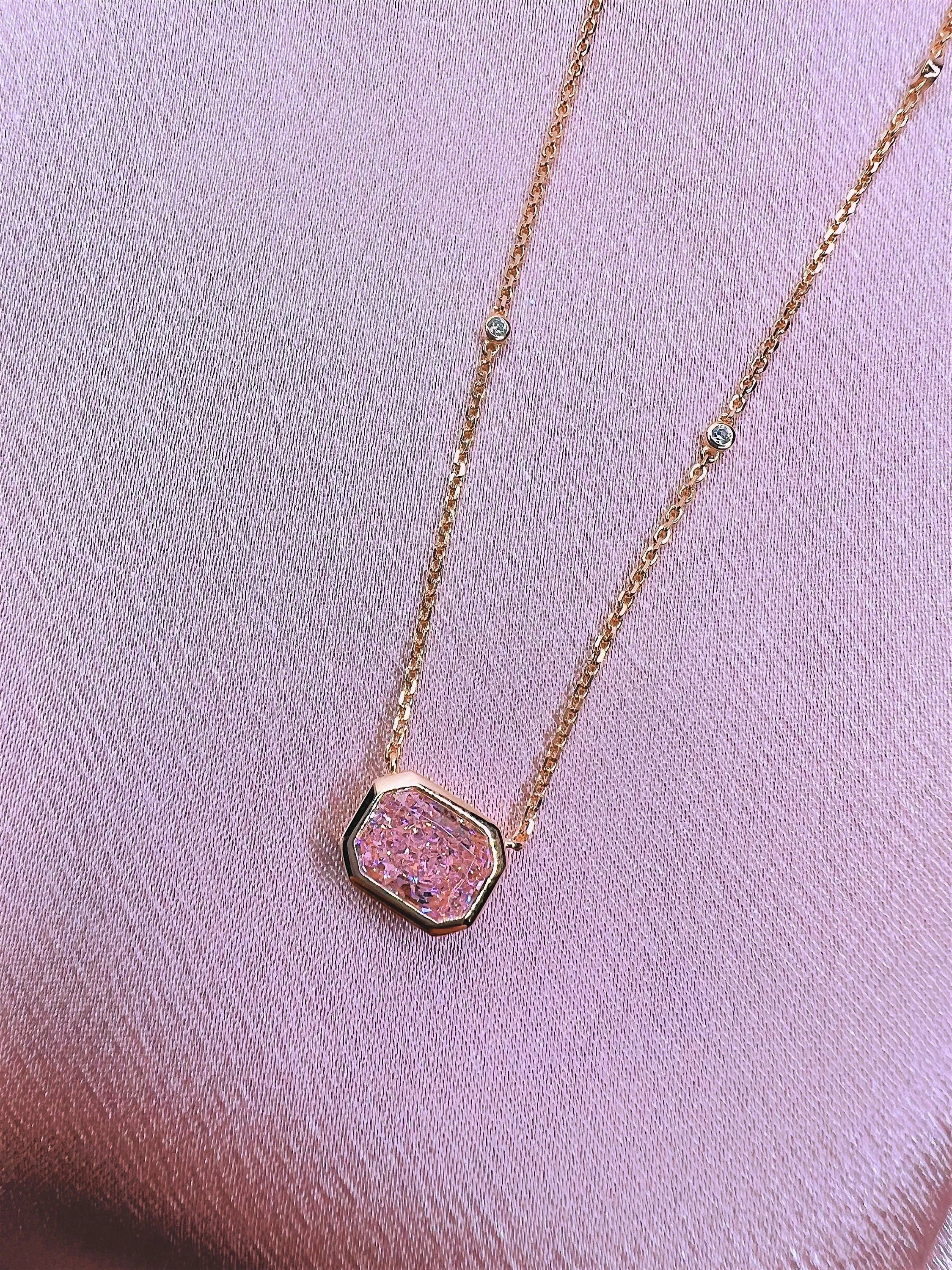 Pink Emerald Cut Diamond Necklace