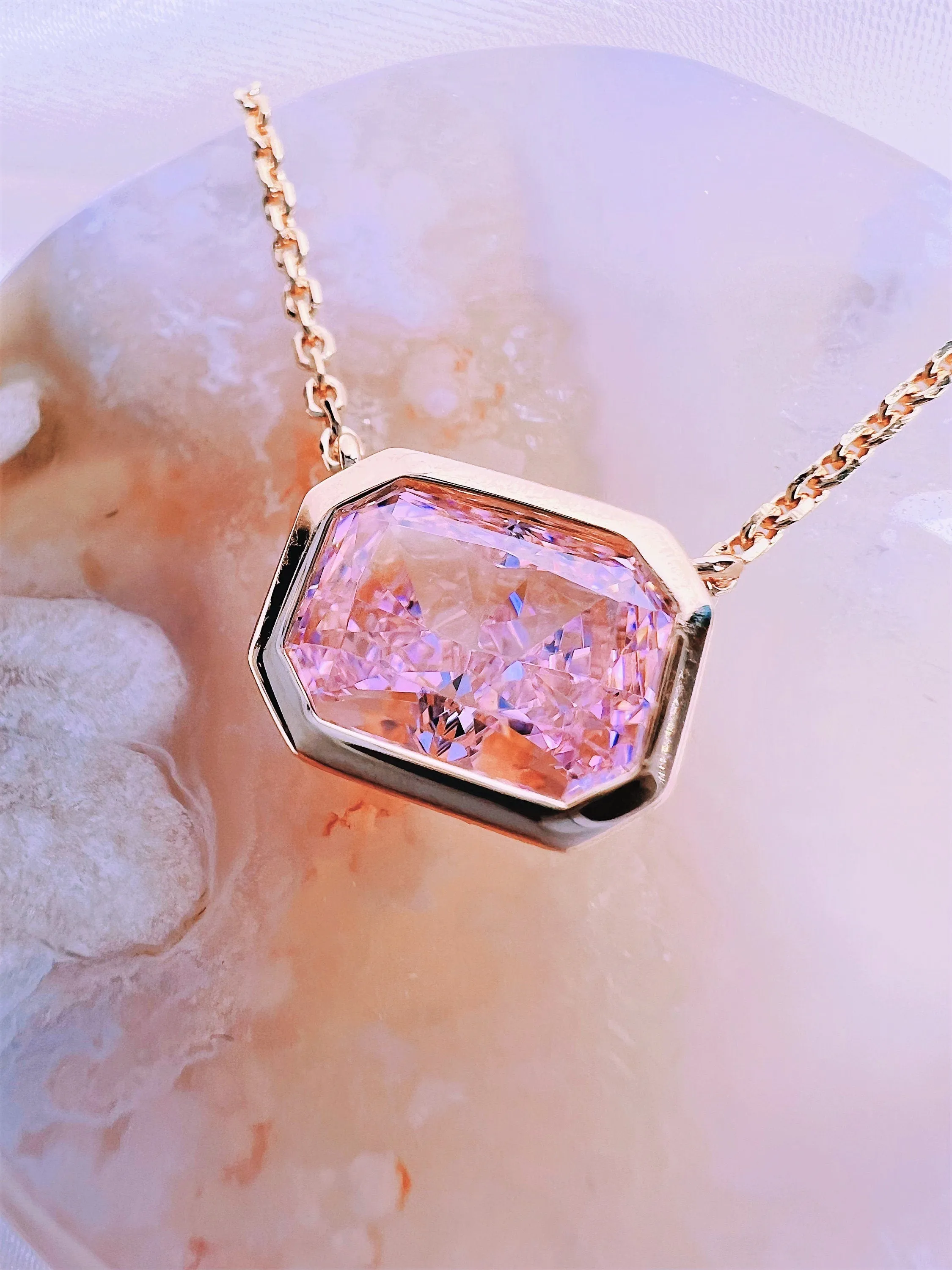Pink Emerald Cut Diamond Necklace