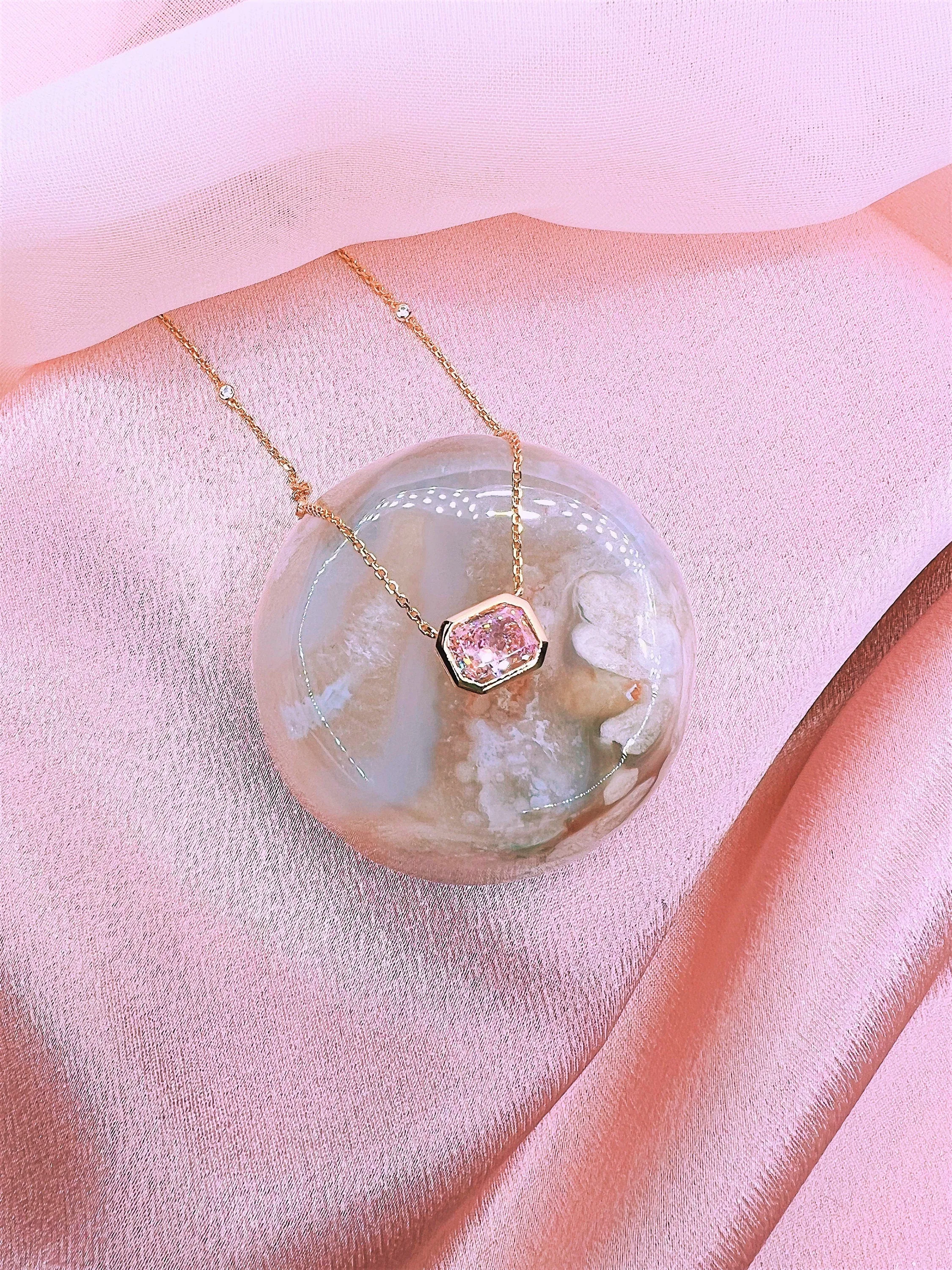 Pink Emerald Cut Diamond Necklace