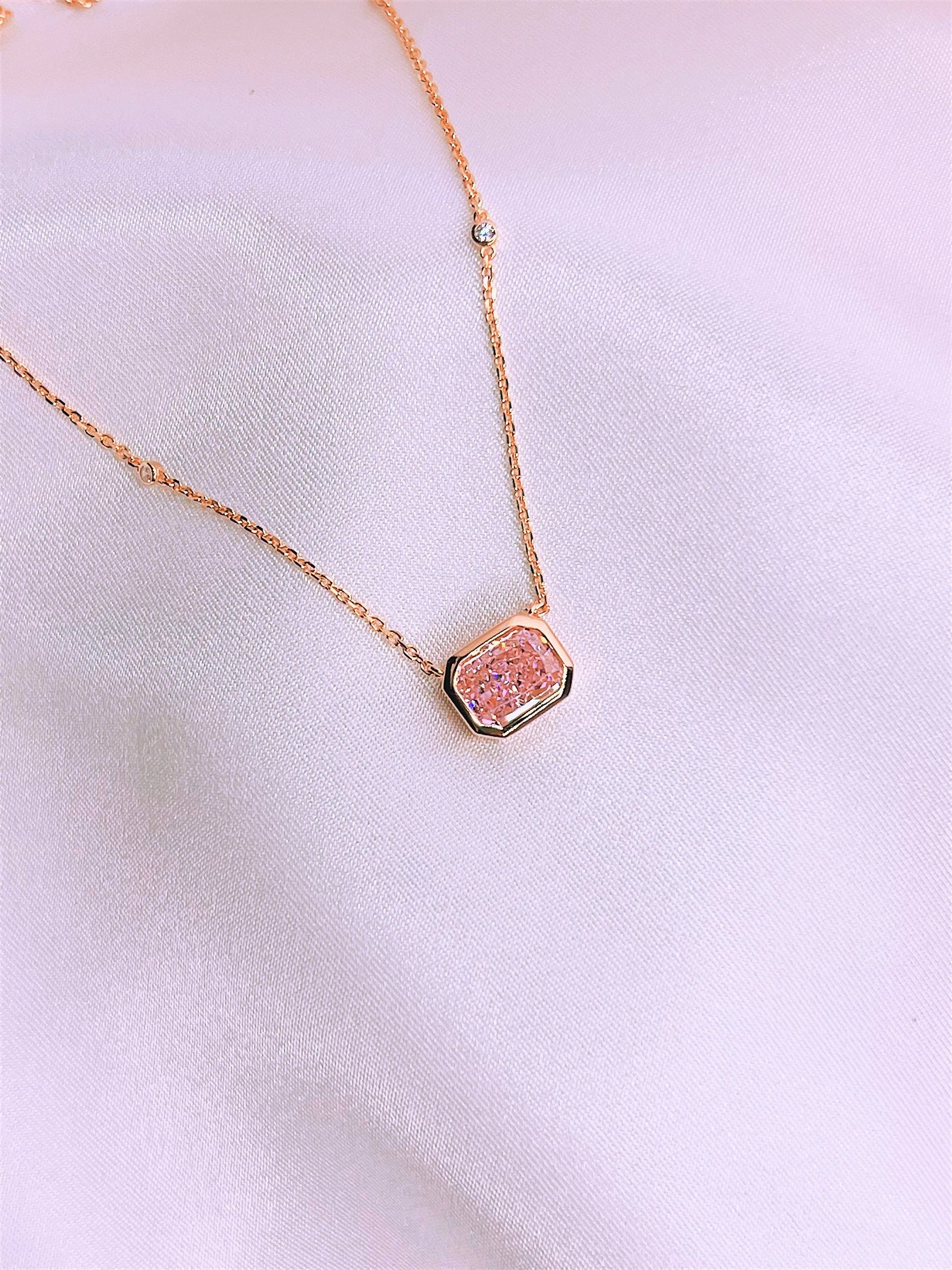 Pink Emerald Cut Diamond Necklace