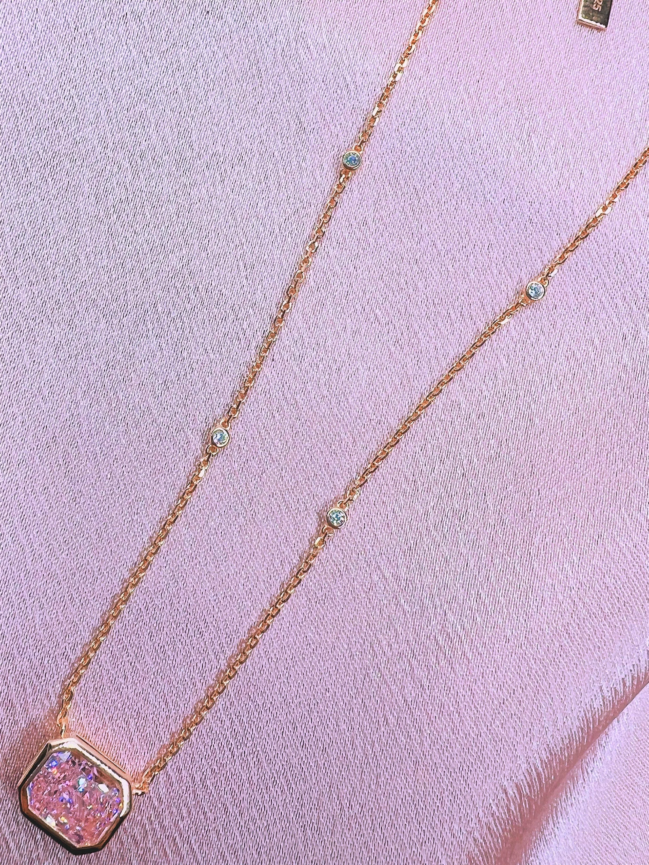 Pink Emerald Cut Diamond Necklace
