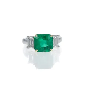 Platinum 18K Yellow Gold 3.89 Carat Emerald Diamond Ring