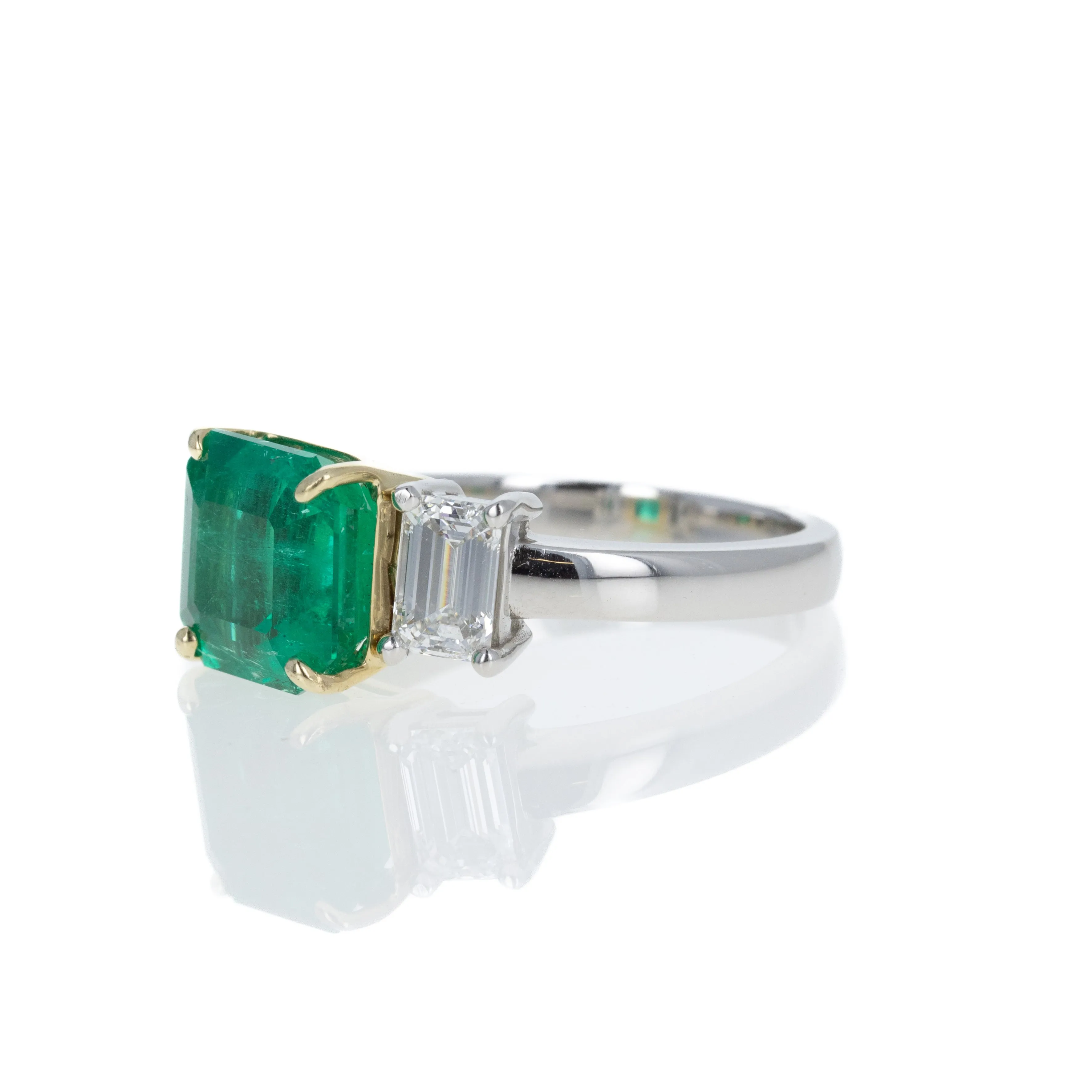 Platinum 18K Yellow Gold 3.89 Carat Emerald Diamond Ring