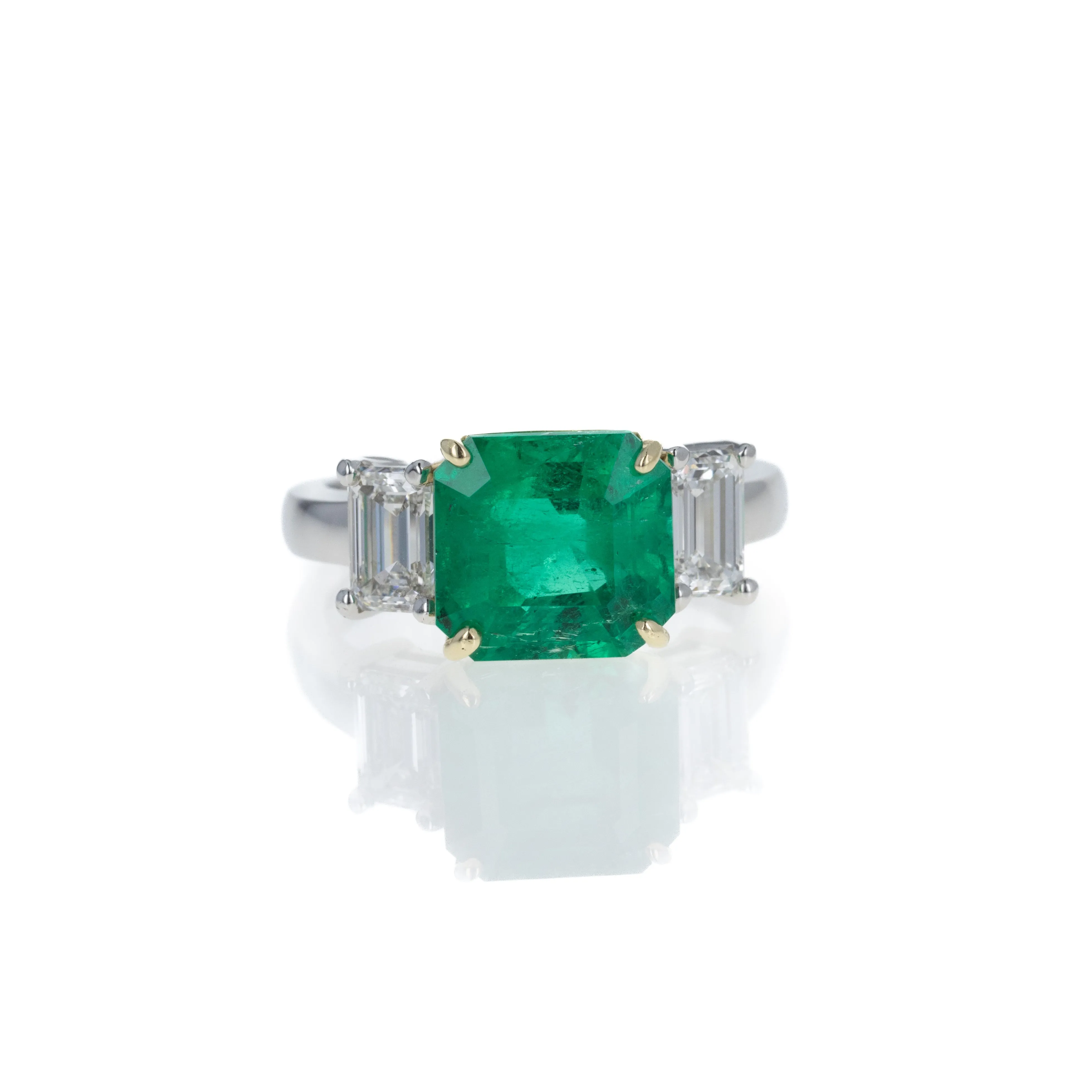 Platinum 18K Yellow Gold 3.89 Carat Emerald Diamond Ring