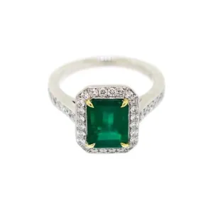 Platinum Emerald and Diamond Ring