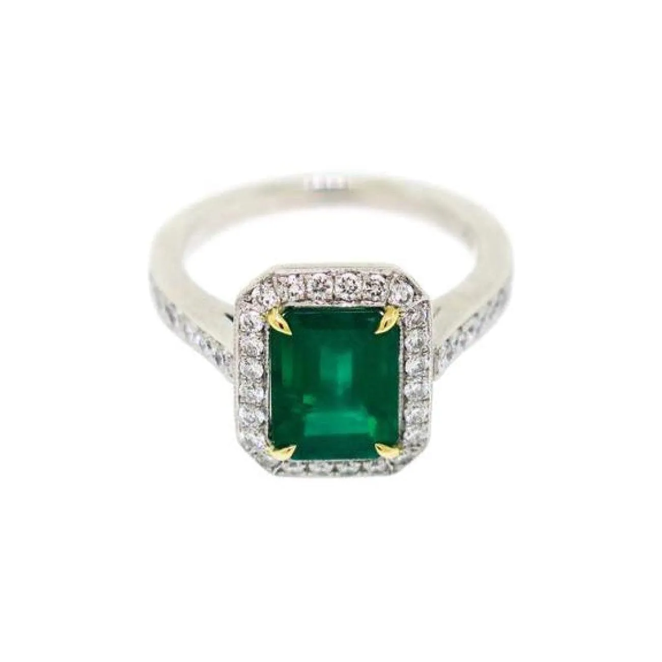Platinum Emerald and Diamond Ring