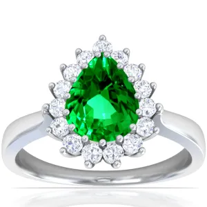 Platinum Pear Shape Emerald And Diamond Halo Ring (1.95ctw)