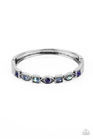 Poetically Picturesque - Blue - Iridescent Rhinestone Geometric Paparazzi Hinge Bracelet