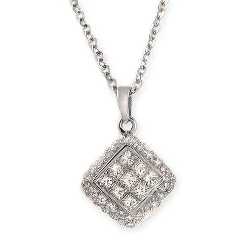 Princess-cut Diamond Pendant Necklace In 18k White Gold