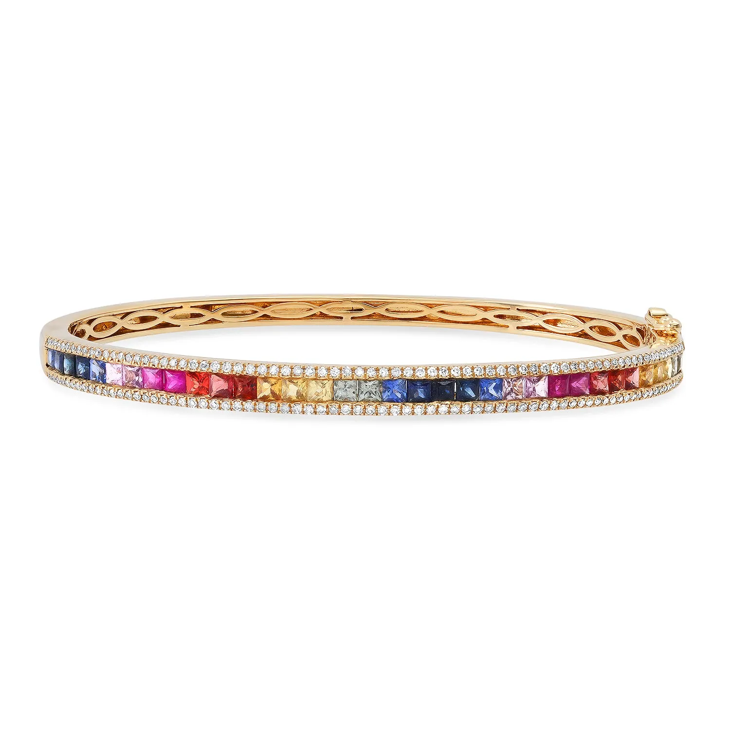 Princess Cut Gemstone & Diamond Bangle Bracelet