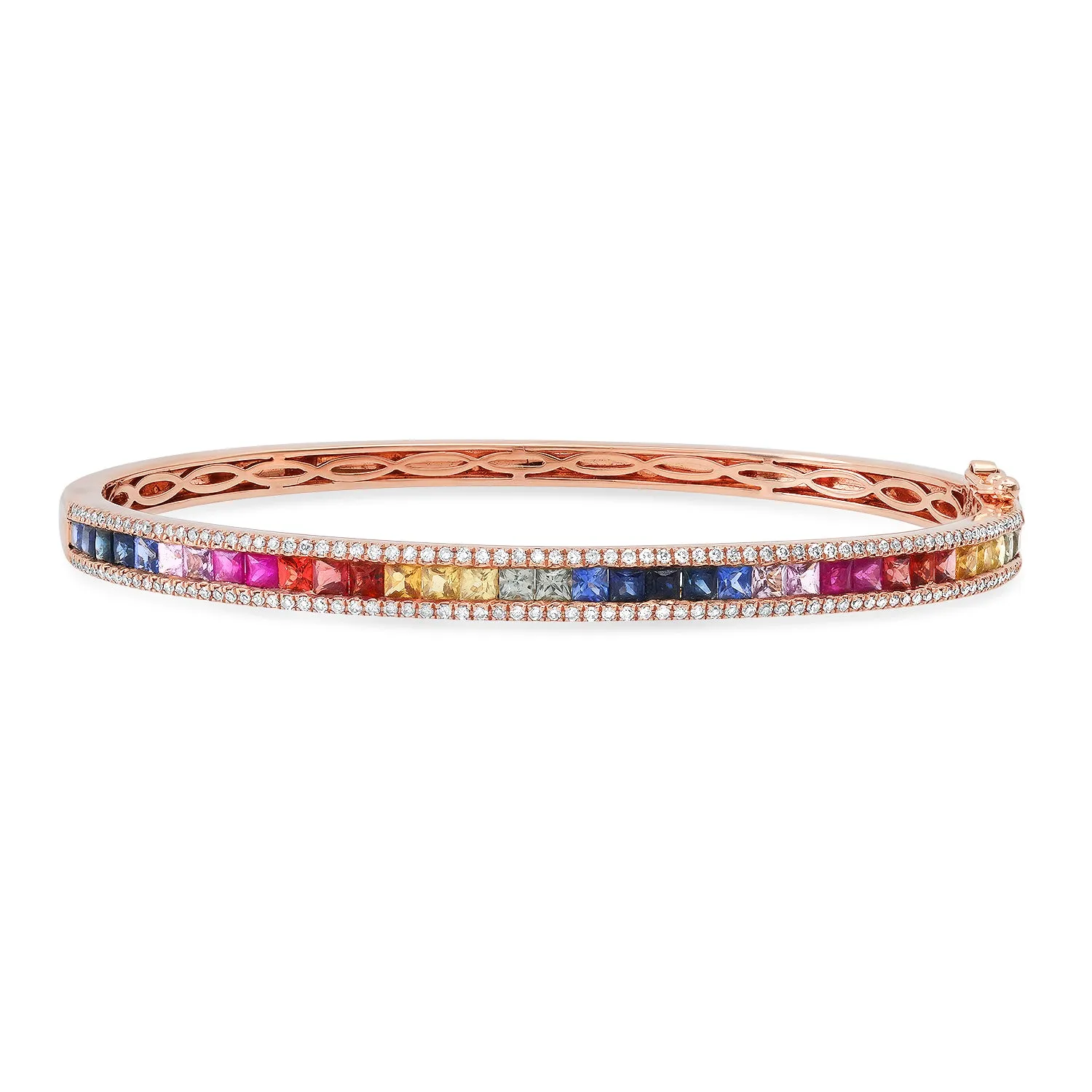 Princess Cut Gemstone & Diamond Bangle Bracelet