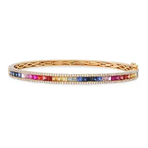 Princess Cut Gemstone & Diamond Bangle Bracelet