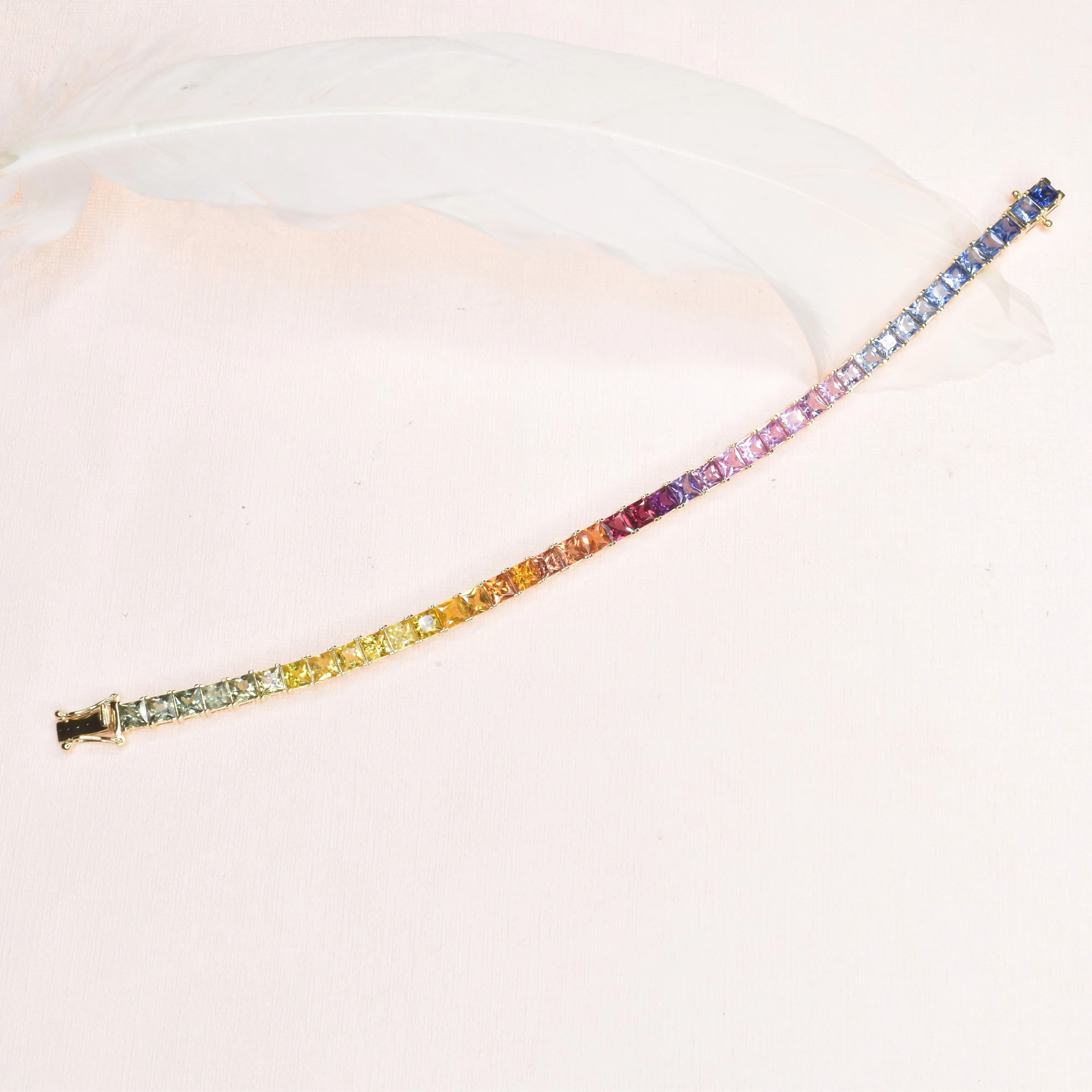 Princess Cut Rainbow Sapphire Bracelet