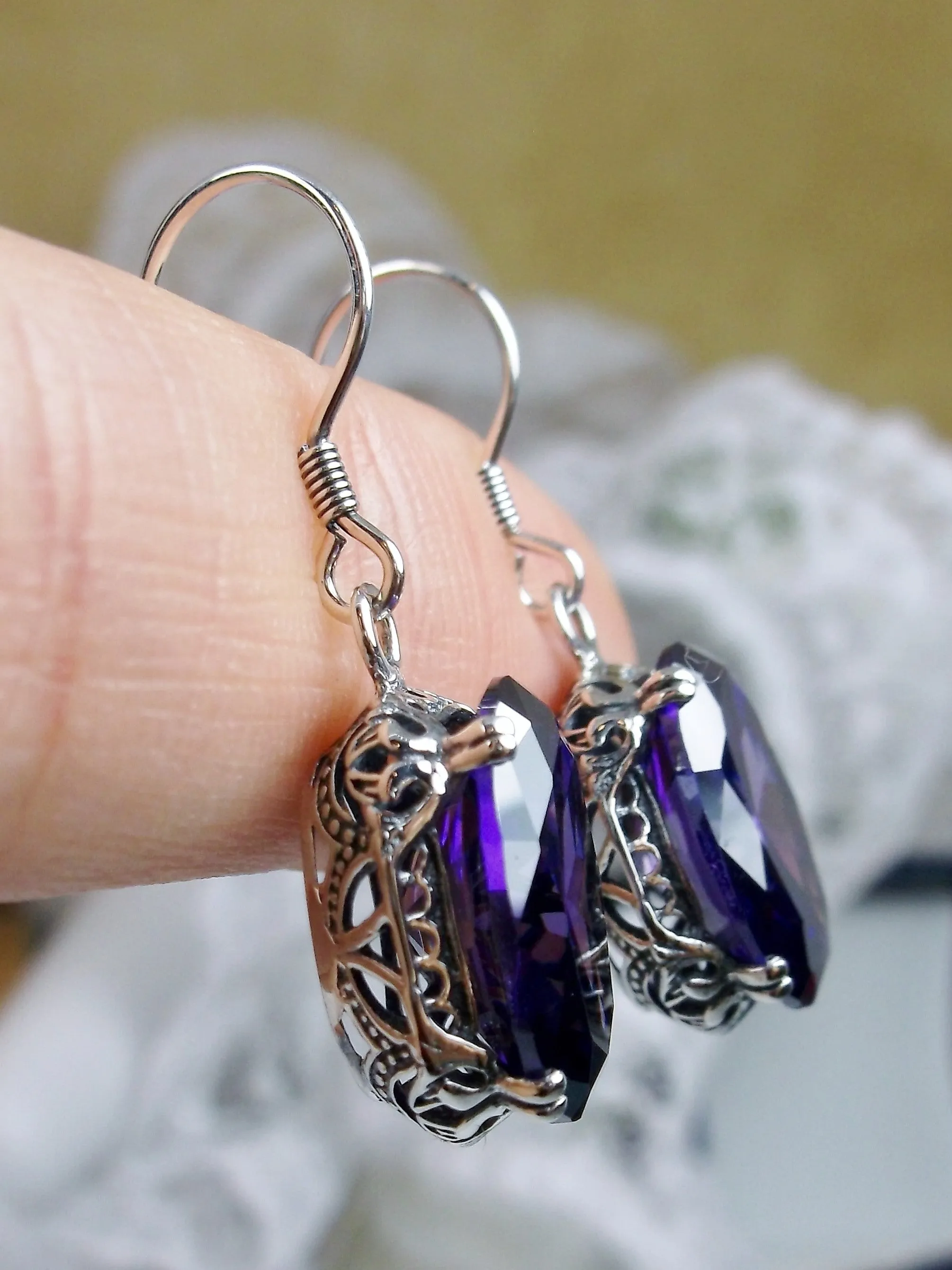 Purple Amethyst Earrings, Vintage Edwardian Jewelry #E70