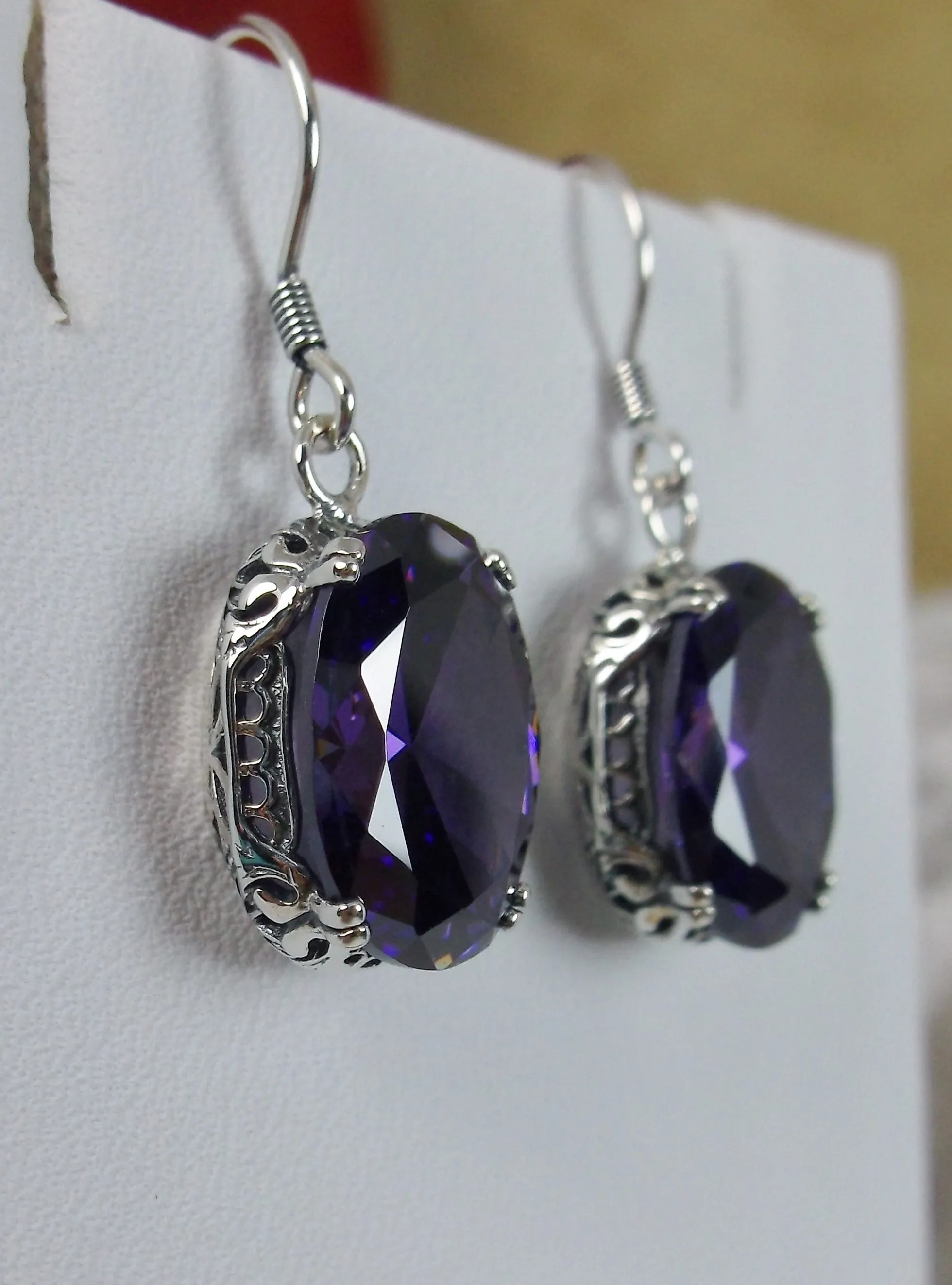 Purple Amethyst Earrings, Vintage Edwardian Jewelry #E70