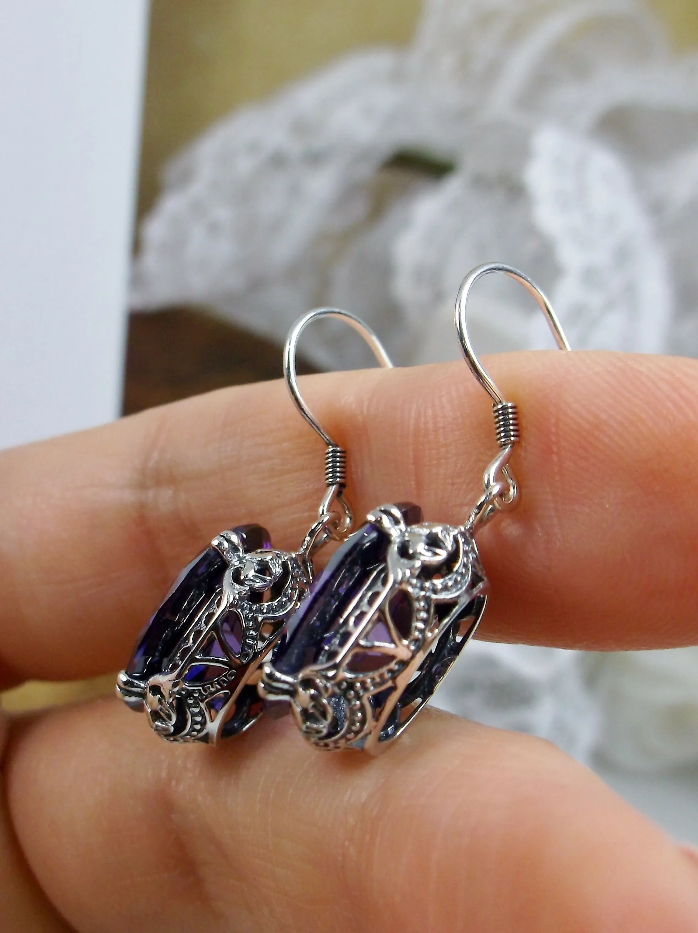 Purple Amethyst Earrings, Vintage Edwardian Jewelry #E70