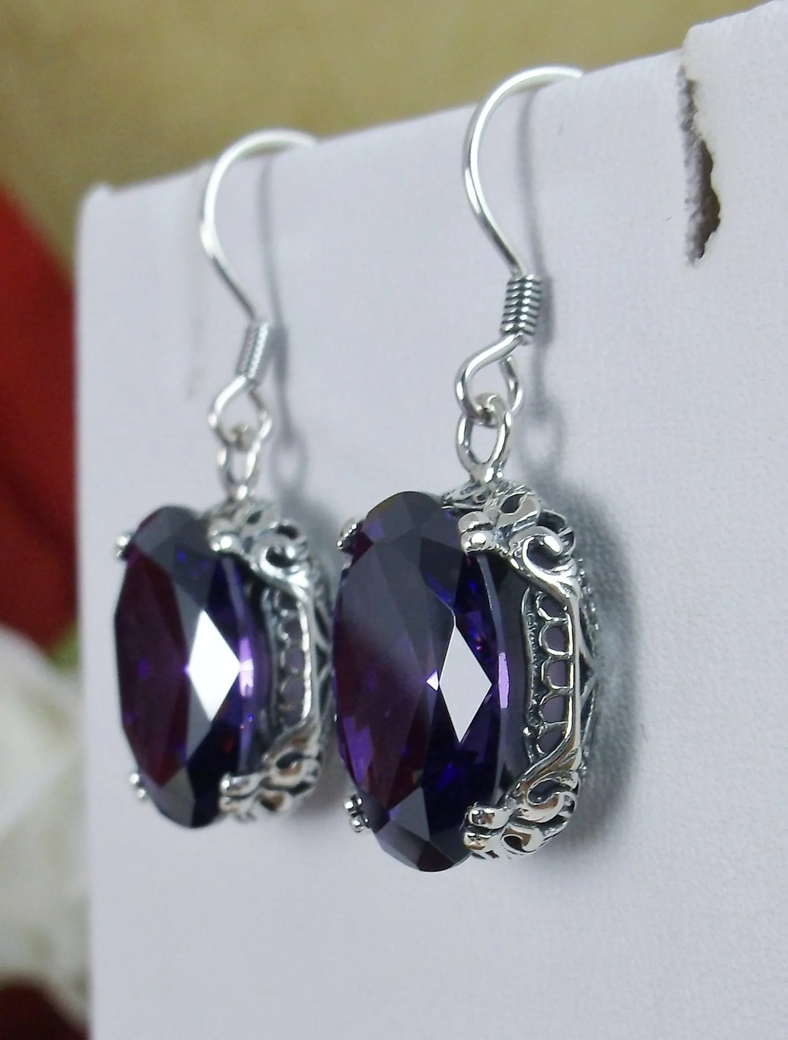 Purple Amethyst Earrings, Vintage Edwardian Jewelry #E70