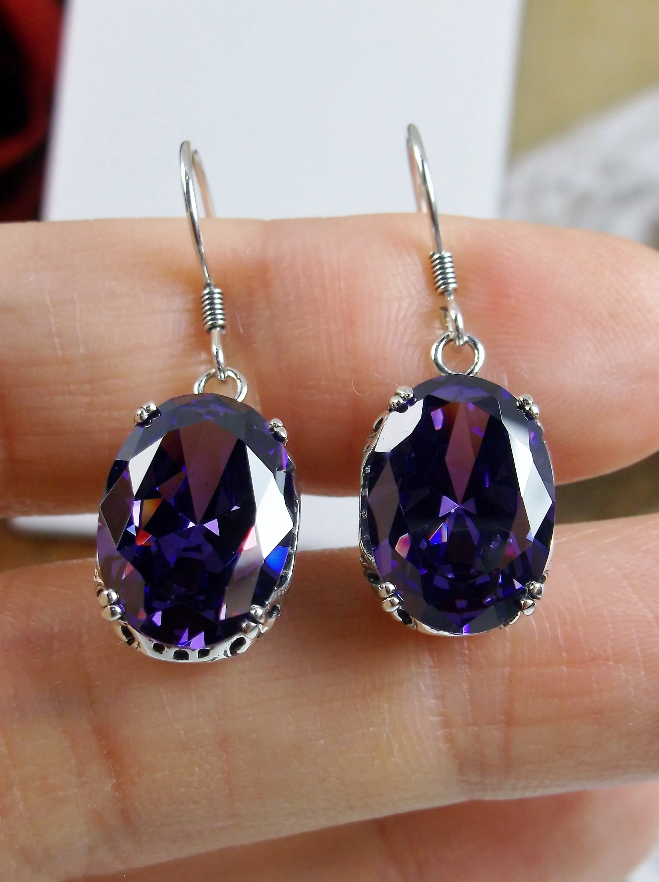 Purple Amethyst Earrings, Vintage Edwardian Jewelry #E70