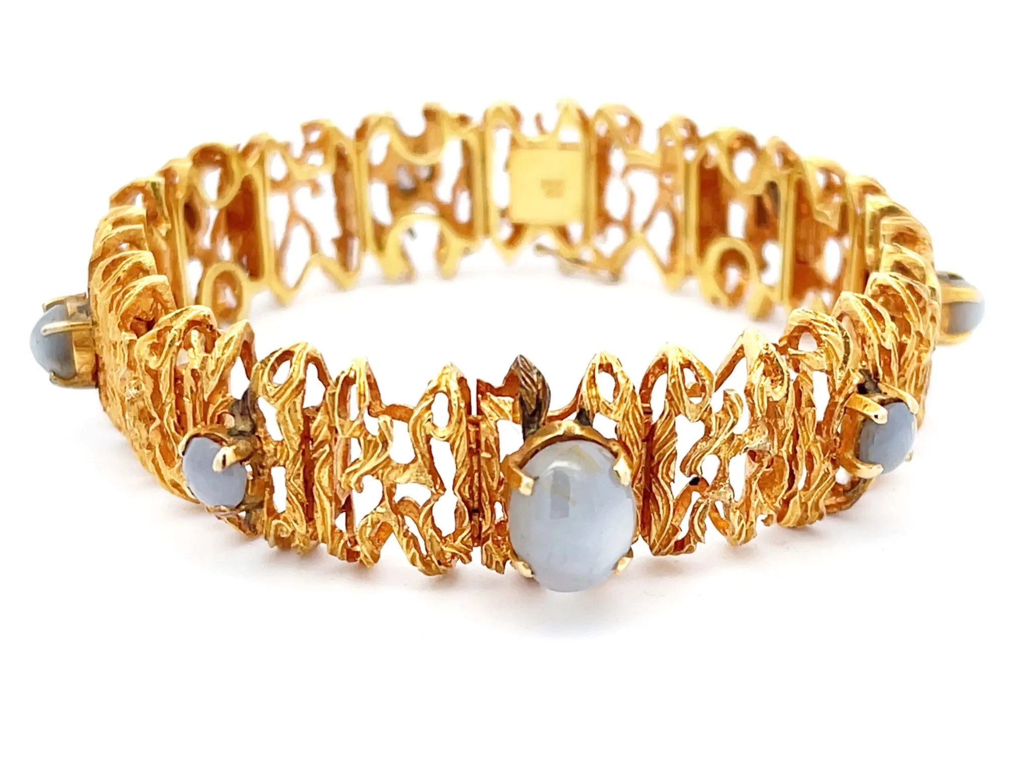 Purple Grey Star Sapphire Statement Bracelet in 18k Yellow Gold