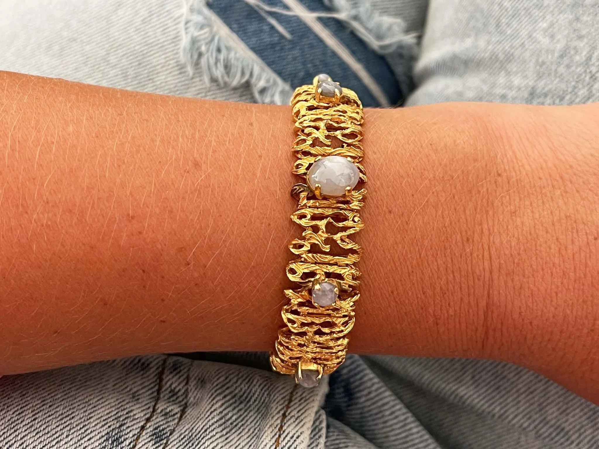Purple Grey Star Sapphire Statement Bracelet in 18k Yellow Gold