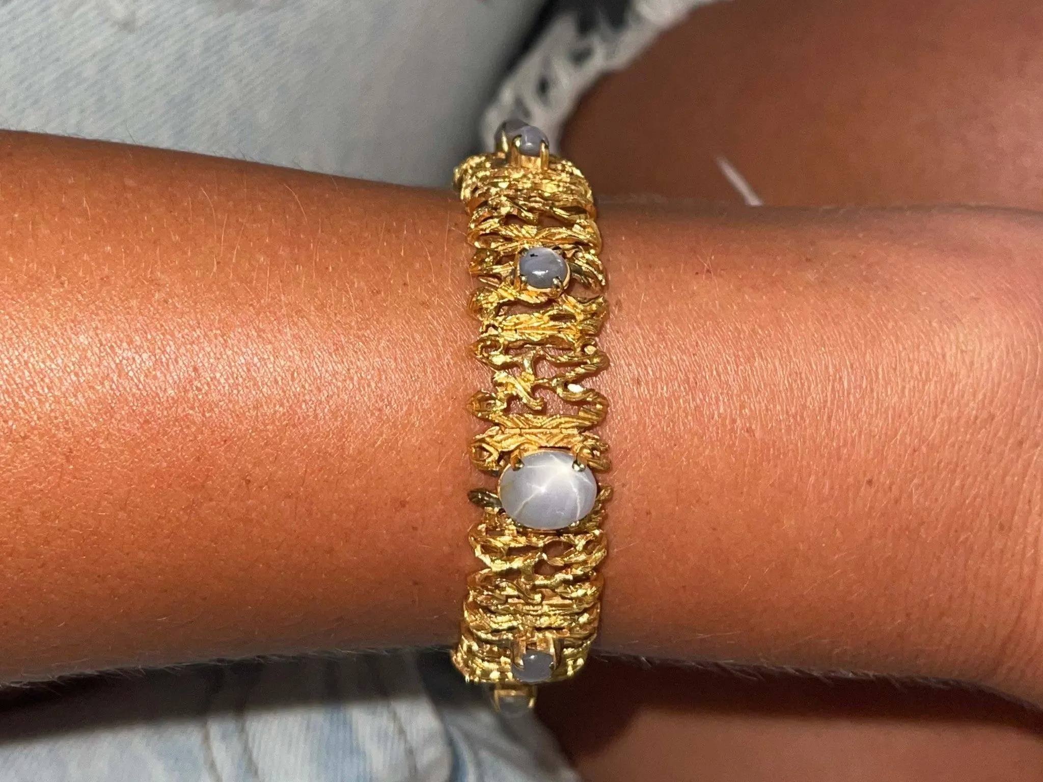 Purple Grey Star Sapphire Statement Bracelet in 18k Yellow Gold