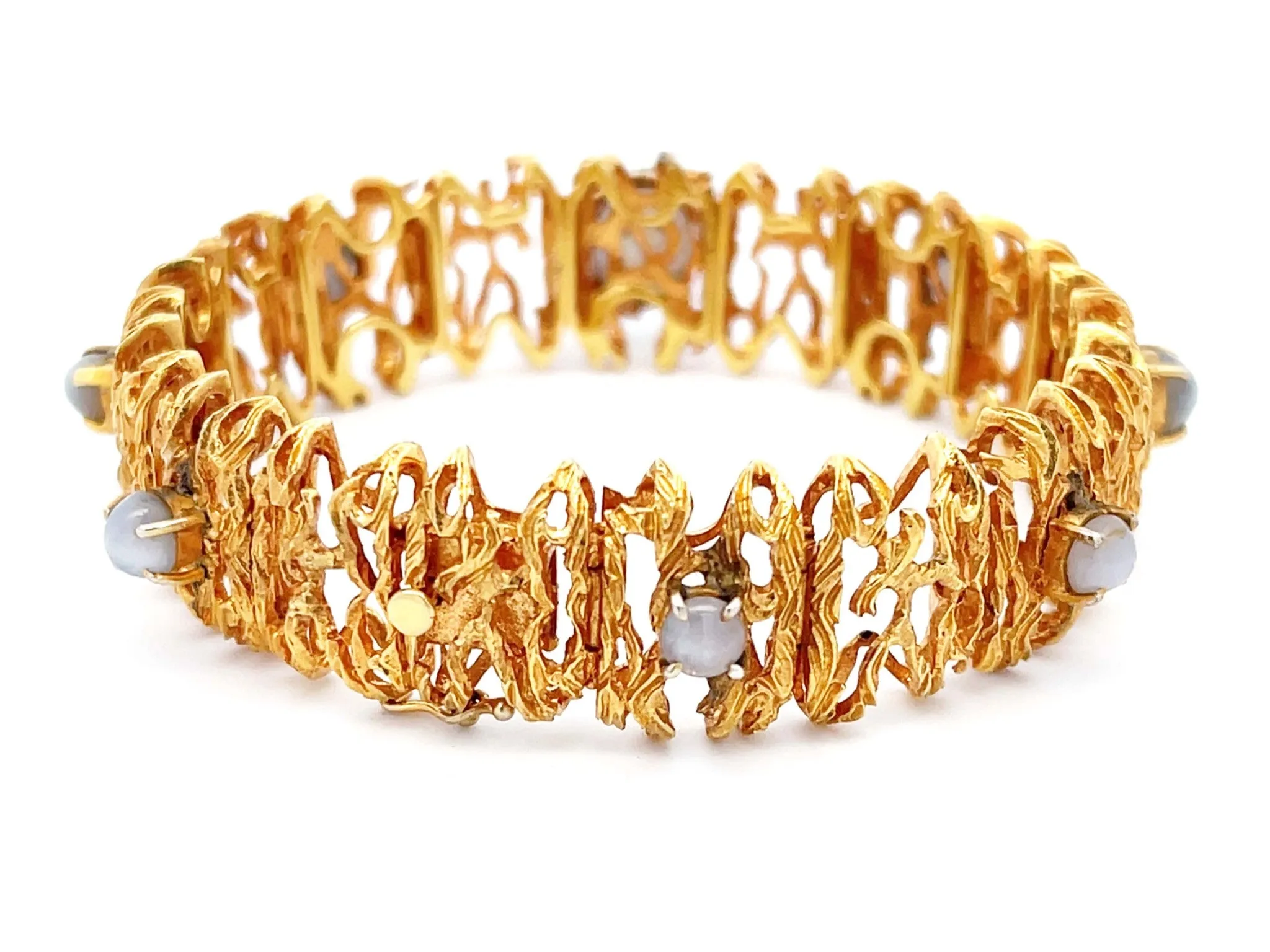 Purple Grey Star Sapphire Statement Bracelet in 18k Yellow Gold