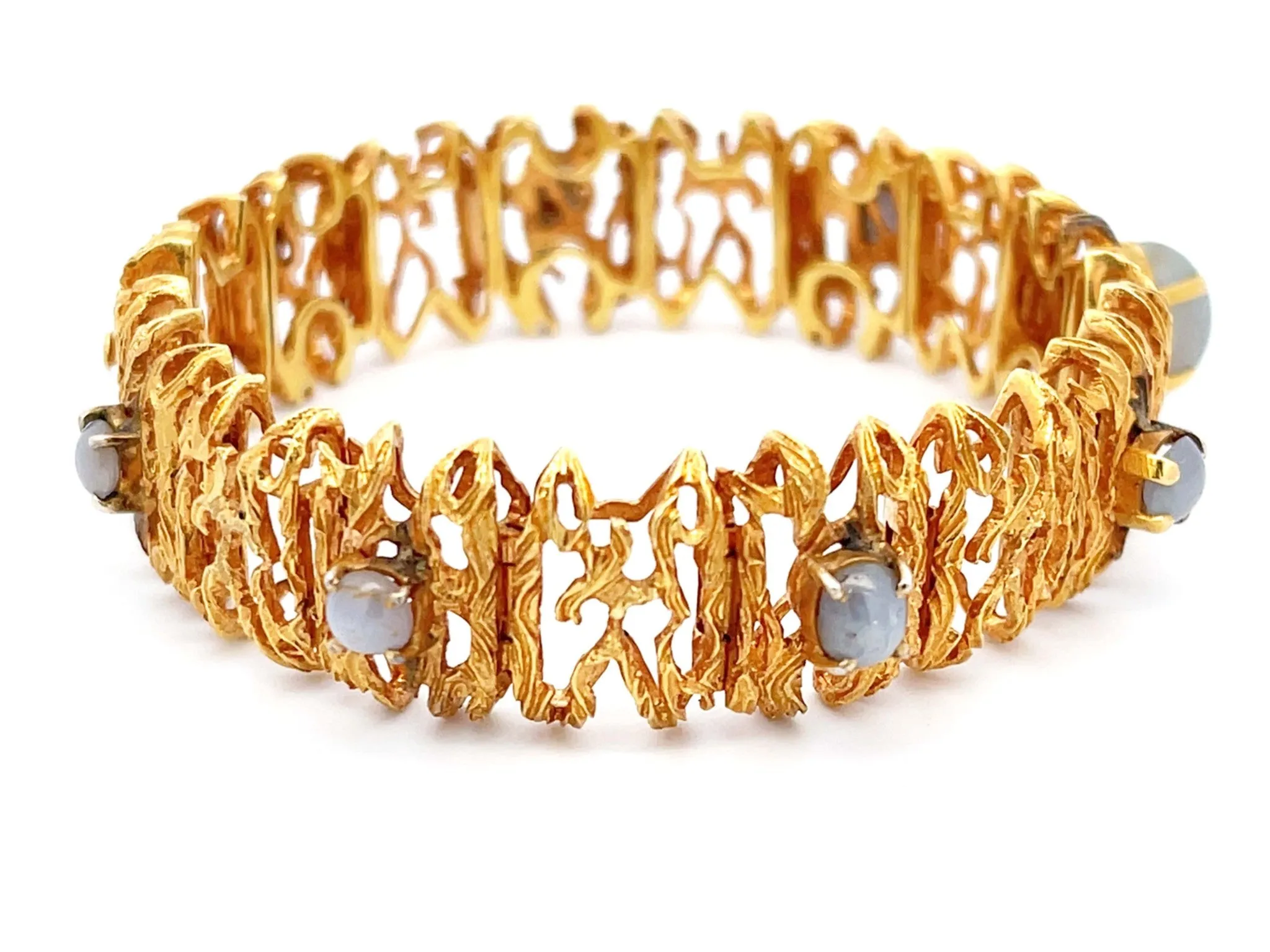 Purple Grey Star Sapphire Statement Bracelet in 18k Yellow Gold