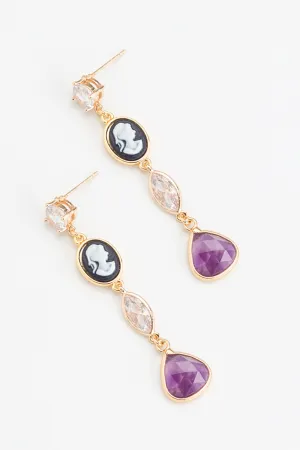 Purple Lady Silhouette Drop Earrings