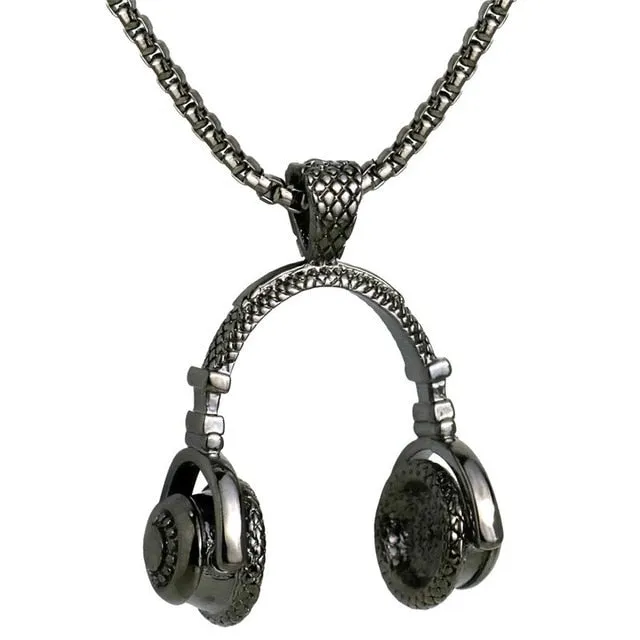 QCOOLJLY New Headset long Necklace pendant Popular Music Headphones golden &black&silver jewelry for men and women Accessories